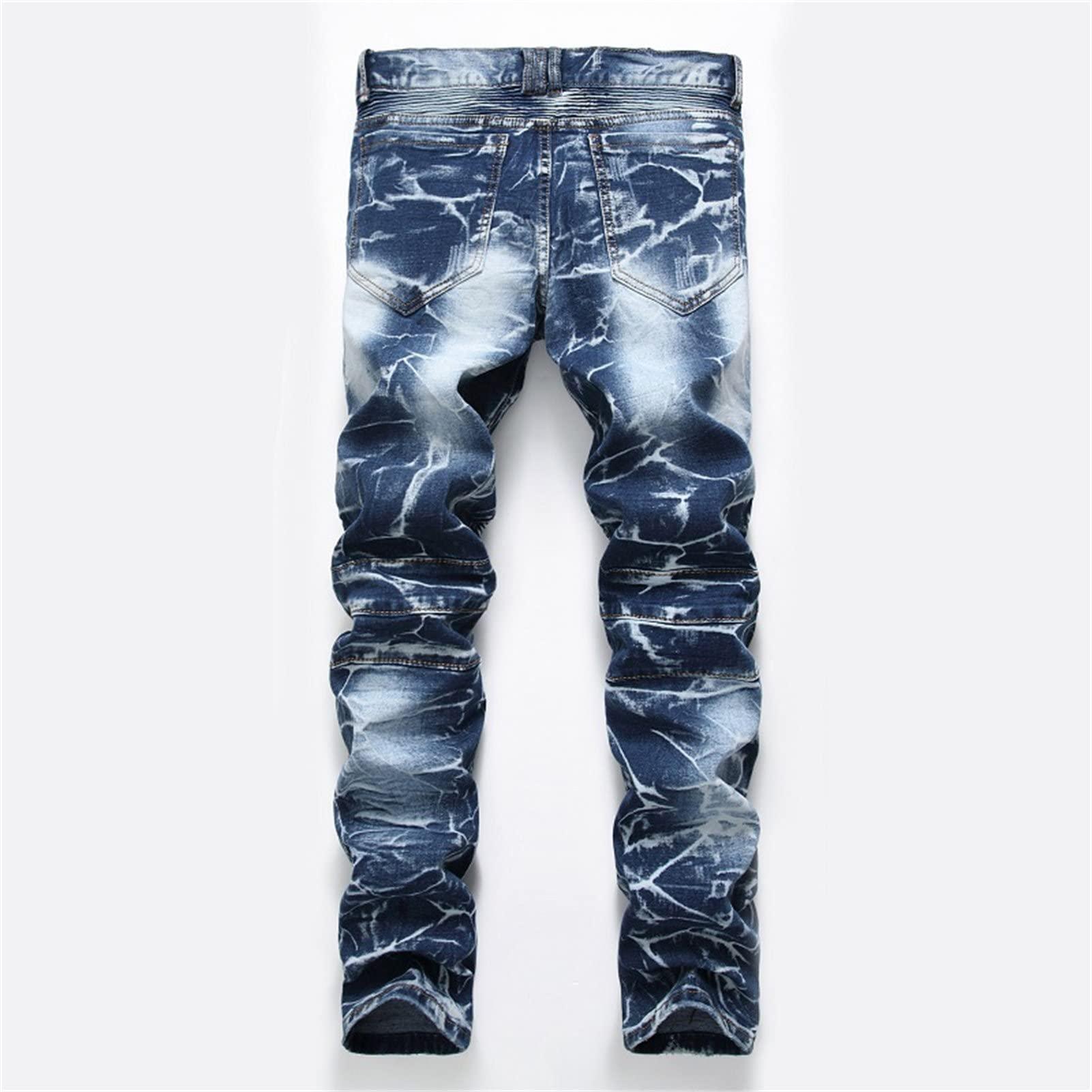 JEsilunmaMY JEsilunmaMY Men's Patchwork Jeans Pants Mid Rise Washed Distressed Denim Pants Casual Stretch Straight Leg Jeans with Pockets (Blue,29)