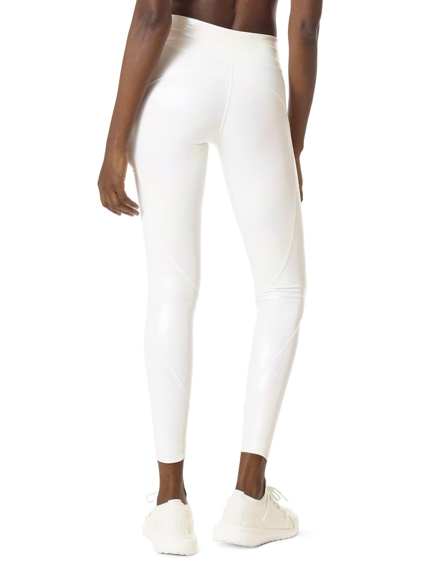 HUE HUE Women's Activewear Leggings with Pockets, Skimmer, Iridescent White, Medium