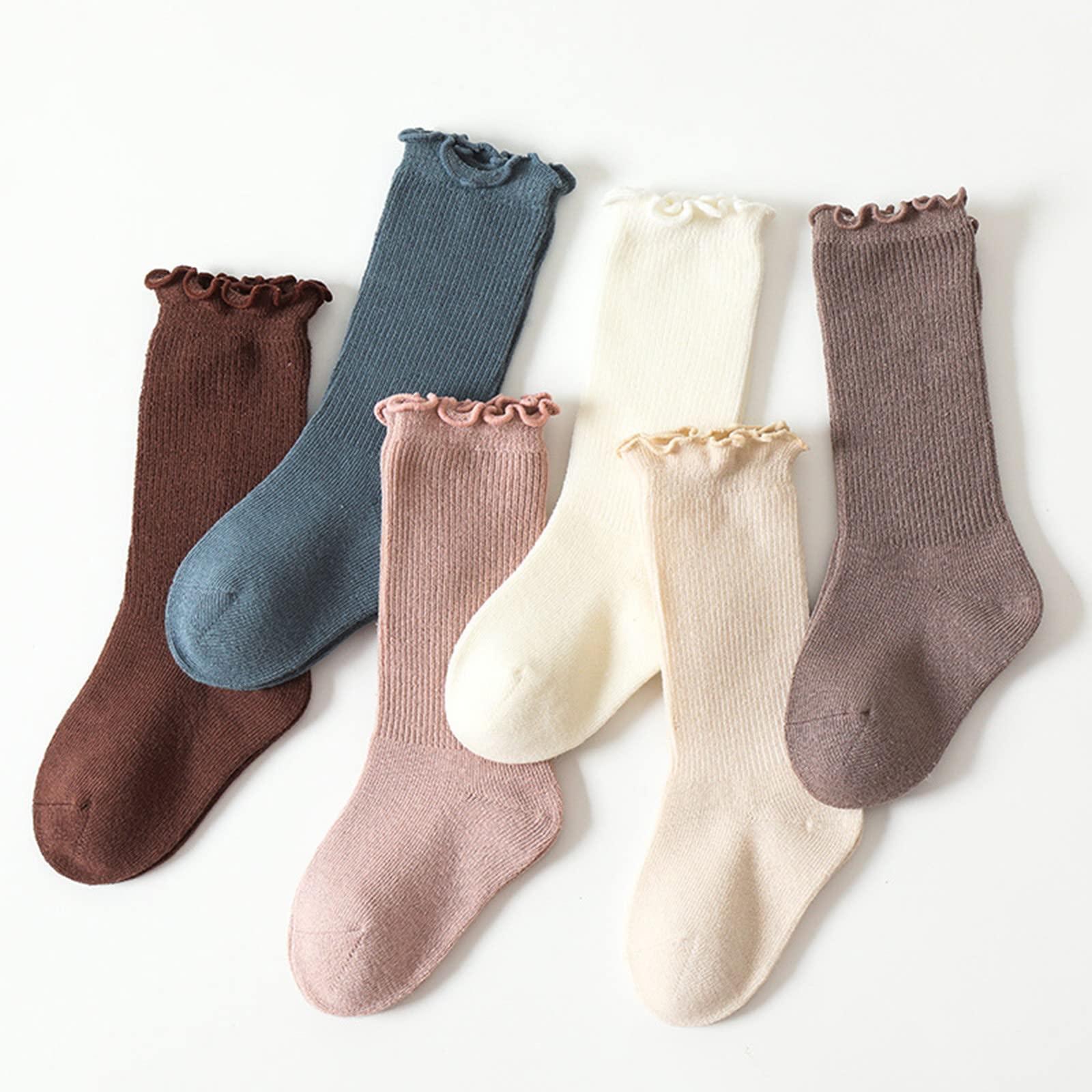 NineFit Basics Knee High Socks Newborn Infants Girls Seamless Cotton niform Stockings Toddlers School (Brown #1, 18-24 Months)