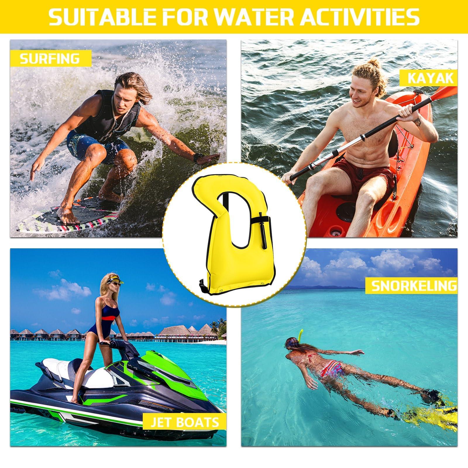 Jerify Jerify 4 Pcs Inflatable Snorkel Vest Adults, Portable Swim Vest Jackets, Adjustable Kayaking Jackets Safety Vests for Snorkeling Swimming Diving Surfing (Yellow)