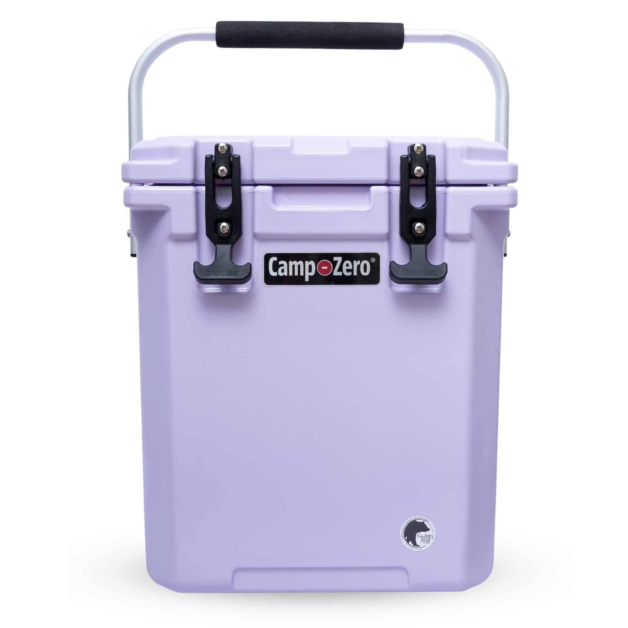 CAMP-ZERO CAMP-ZERO 16L Tall Cooler/Ice Chest with 2 Molded-in Cup Holders & Folding Aluminum Handle | Thick Walled, Freezer Grade Cooler with Secure Locking System & Removable Divider (Lavender)