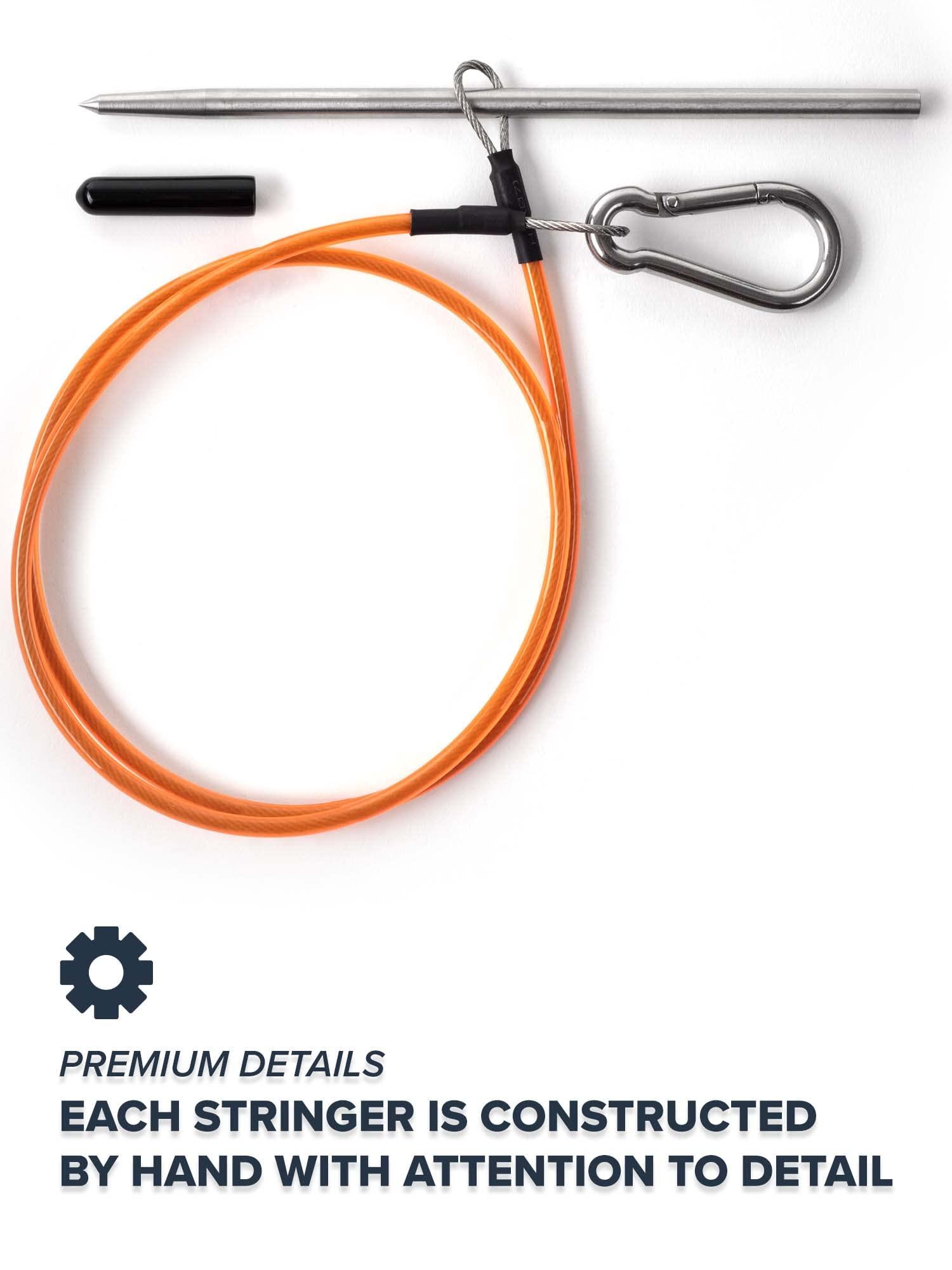 Rogue Endeavor Rogue Endeavor Spearfishing Stringer- Coated Stainless Steel 33\" Cable, Heavy Duty 2\" Stainless Carabiner, 7.5\" Inch Sharpened Rod + Carrying Bag (Orange)