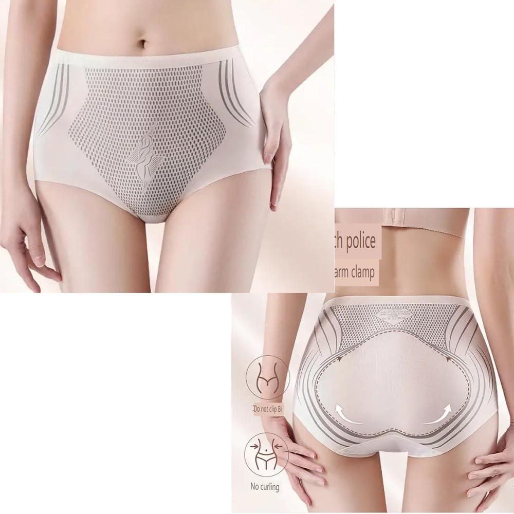 VNDUIFH 3PCS High Waist Seamless Liquid Ice Silk Shaping Pants Women Butt Lifting Ice Silk Body Shapewear (A,L)