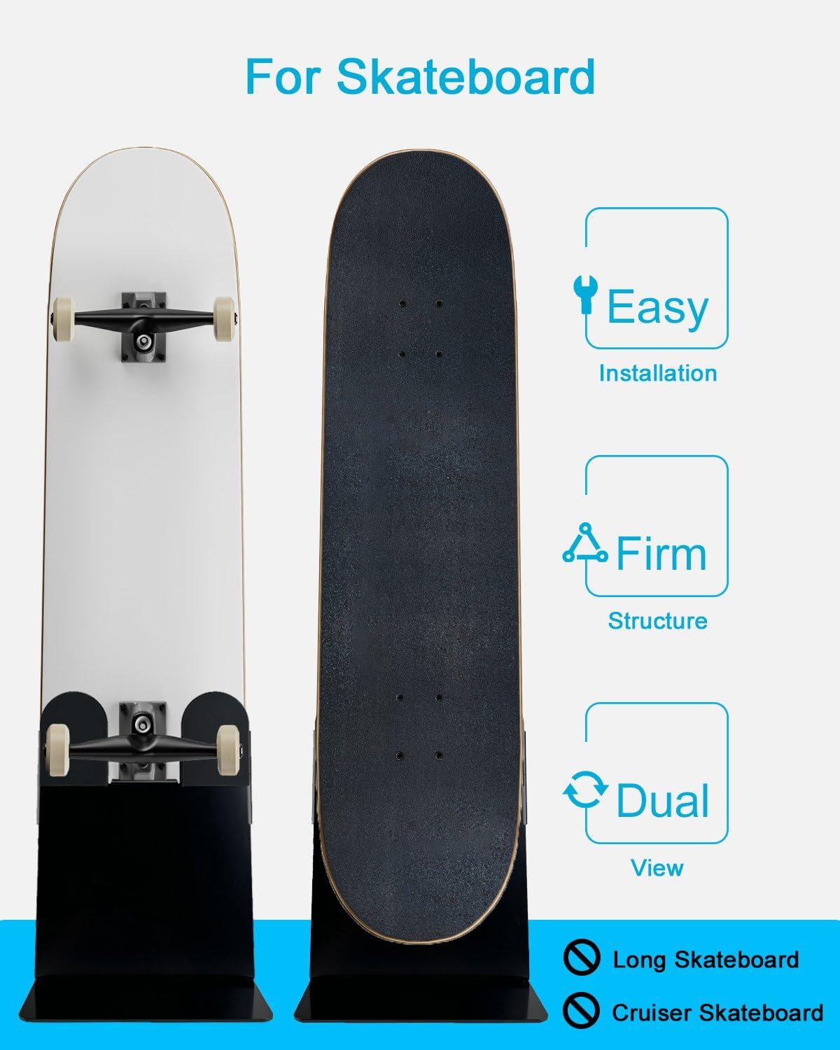 FEYRUN FEYRUN Portable Skateboard Floor Stand, Dual View Storage and Display for Skateboard (Black)