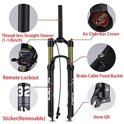 BOLANY BOLANY Bike Suspension Fork MTB Bicycle Magnesium Alloy Suspension Front Fork 26/27.5/29 inch, Straight Steerer and Tapered Steerer Air Fork (Manual Lockout - Remote Lockout)