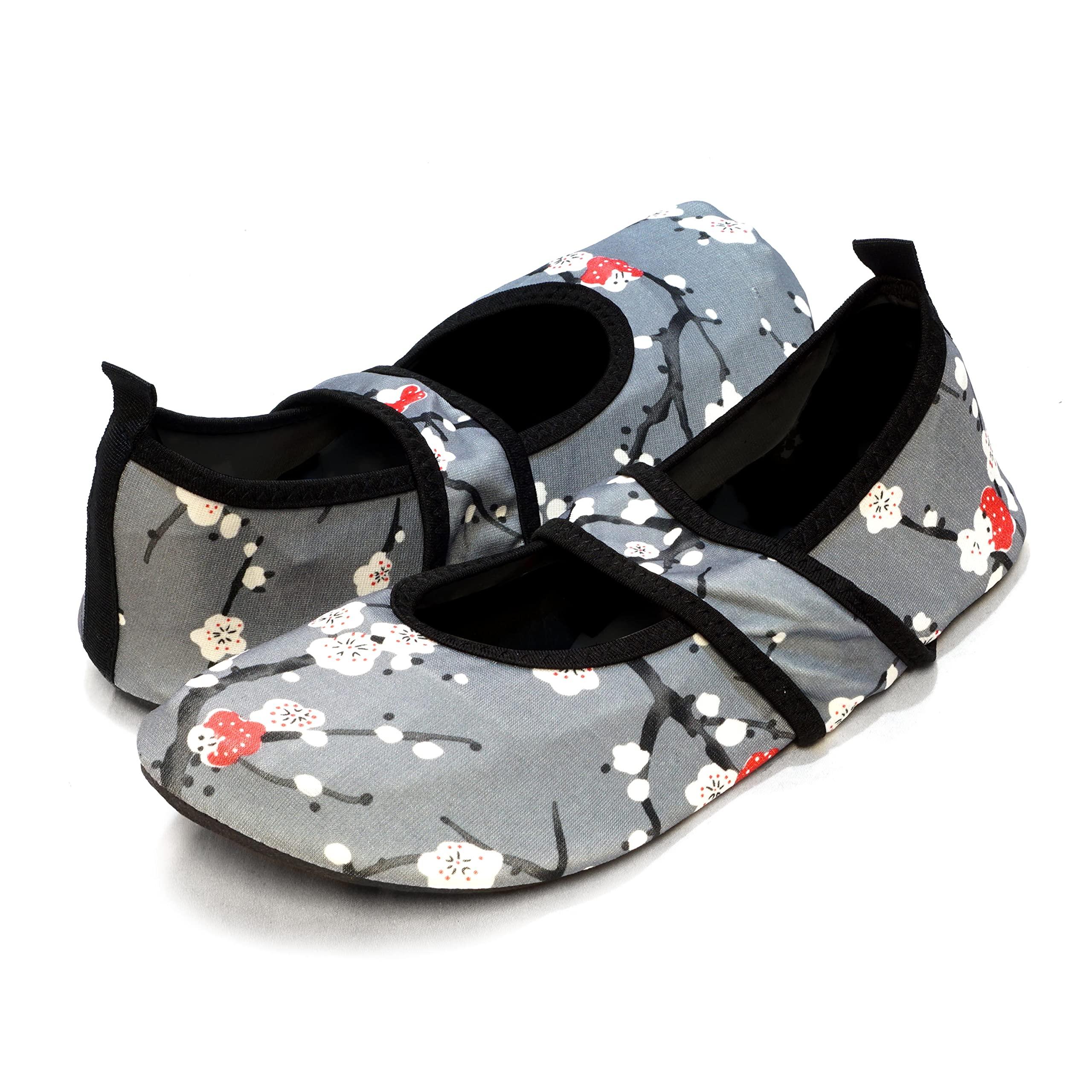 Nufoot Nufoot Futsole Women's Soft-Sided Shoes for Indoors/Outdoors, Foldable & Flexible Footwear for Sport, Exercise, Yoga or Travel, Dance Shoes, Cherry Blossom, Small