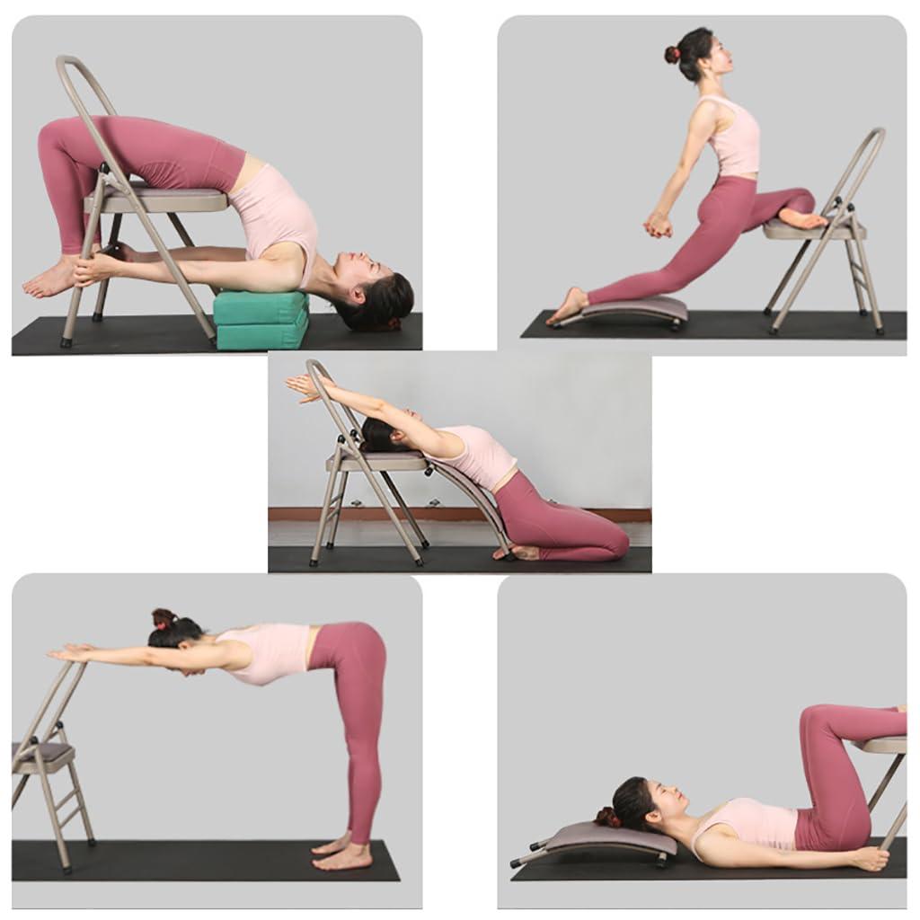 HONGXIASSS Black Yoga Auxiliary Chair,Backless Yoga Chair,Portable Folding Yoga Chair with Non-Slip Feet Covers,PU Leather,Double Beam Design,Iyengar Yoga ChairLumbar support optional