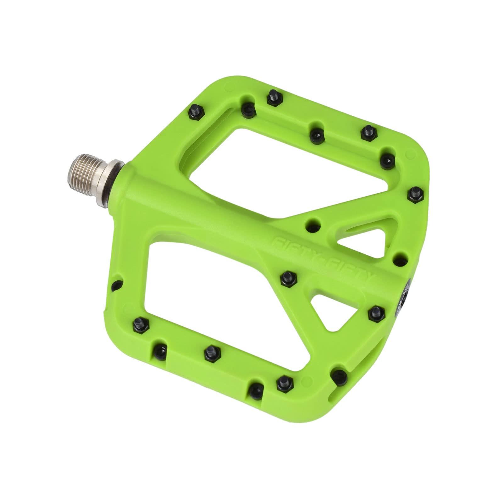 FIFTY-FIFTY FIFTY-FIFTY Mountain Bike Pedals, Non-Slip MTB Nylon Composite, 9/16" Bicycle Pedals, Lightweight and Wide Flat Platform (Green)