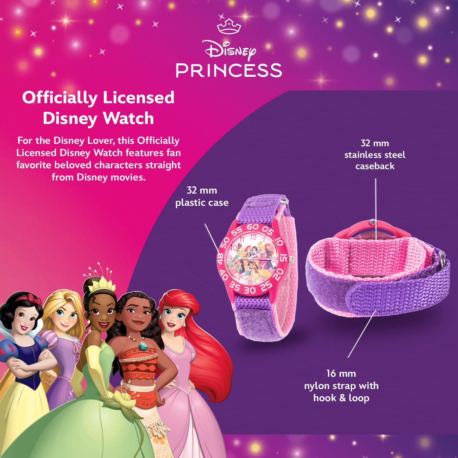 Disney DISNEY Princess Watch for Girls Age 4-7 Perfect Timepiece for Kids Who Love Princesses and Fun, Stylish Accessories, Toddler Princess Watch with Purple Nylon Strap, Pink Bezel, White Dial