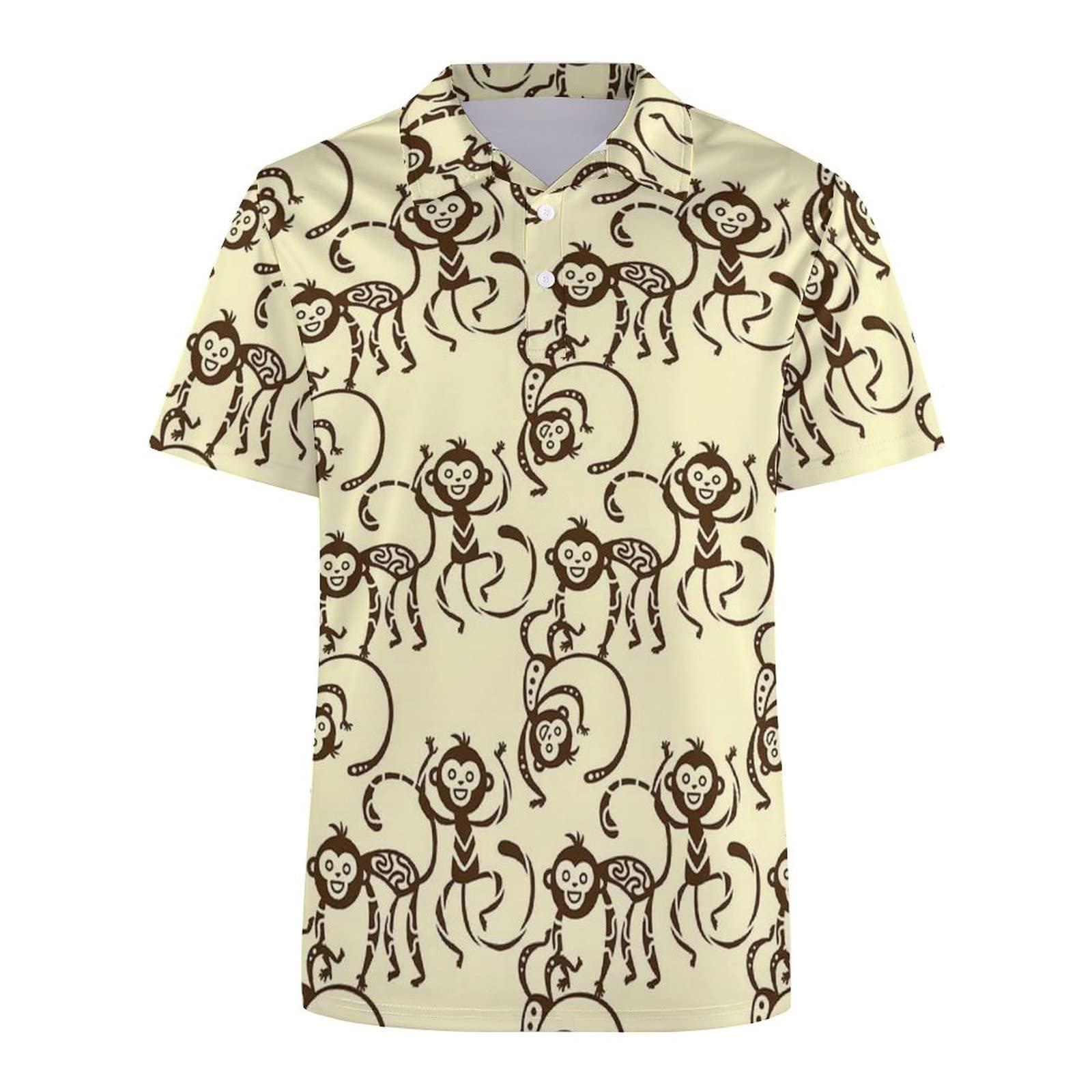 BAIKUTOUAN BAIKUTOUAN Monkey Men's Polo-Shirts Short Sleeve Golf Tees Outdoor Sport Tennis Tops L