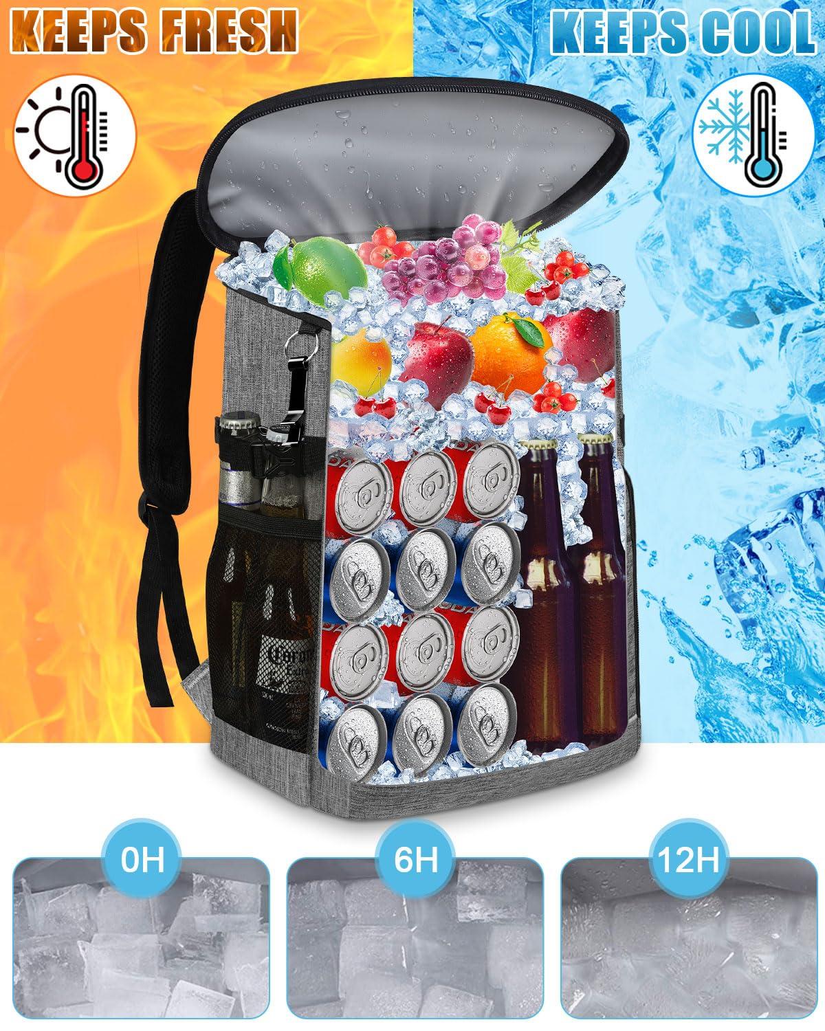 Capolo Cooler Backpack Insulated Leakproof Waterproof Backpack Cooler Bag 30 Cans, Large Capacity Lightweight Travel Camping Beach Drink Beverage Beer Bag Cooler Ice Chest for Men and Women, Grey