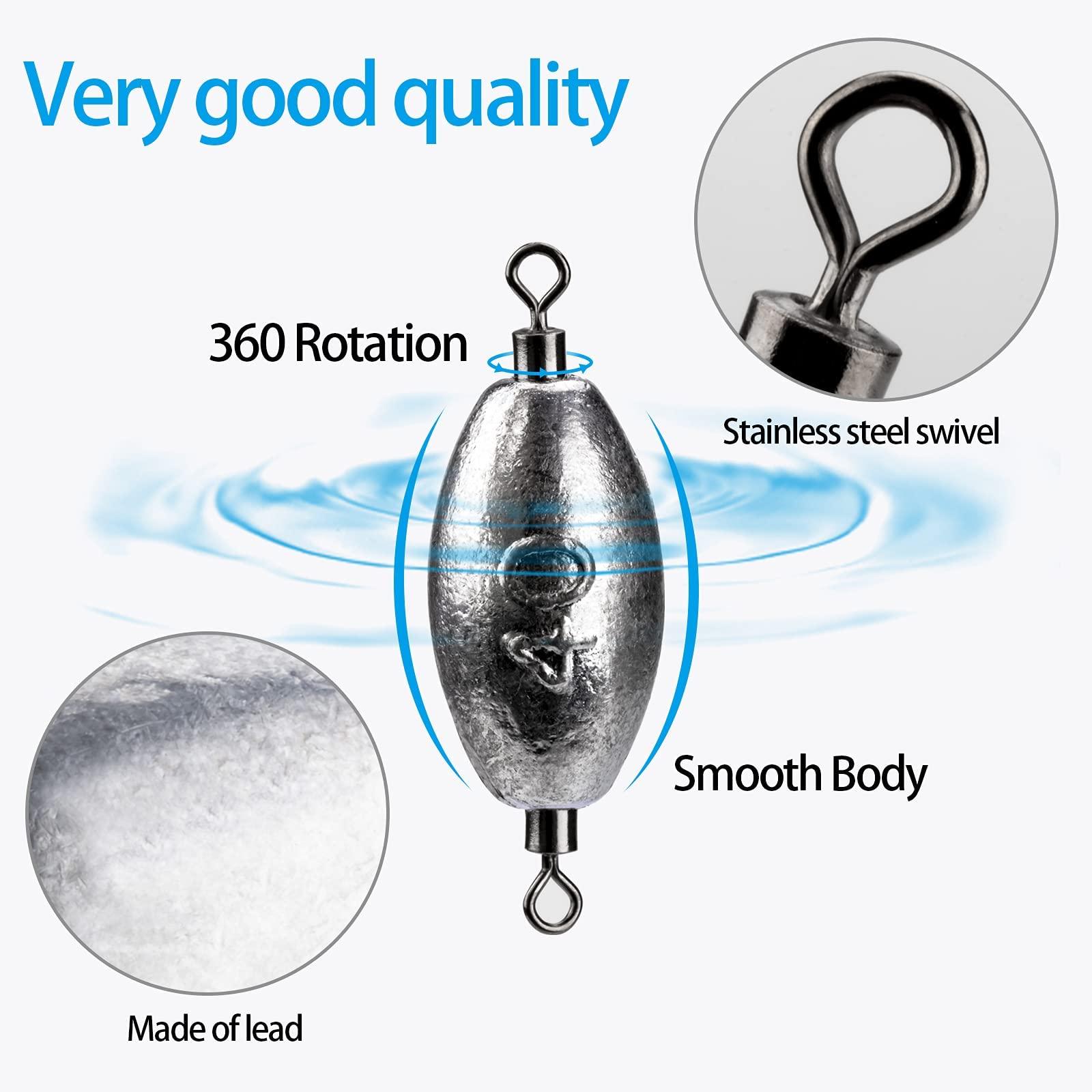 THKFISH THKFISH Fishing Weights Inline Weights Trolling Sinkers Swivel Weights Quick Set Up Lead Fishing Sinker with Inner Swivel Set 1/3oz 1/4oz 1/5oz 1/6oz 1/7oz 3/8oz 1/2oz 3/4oz 1oz 1.4oz