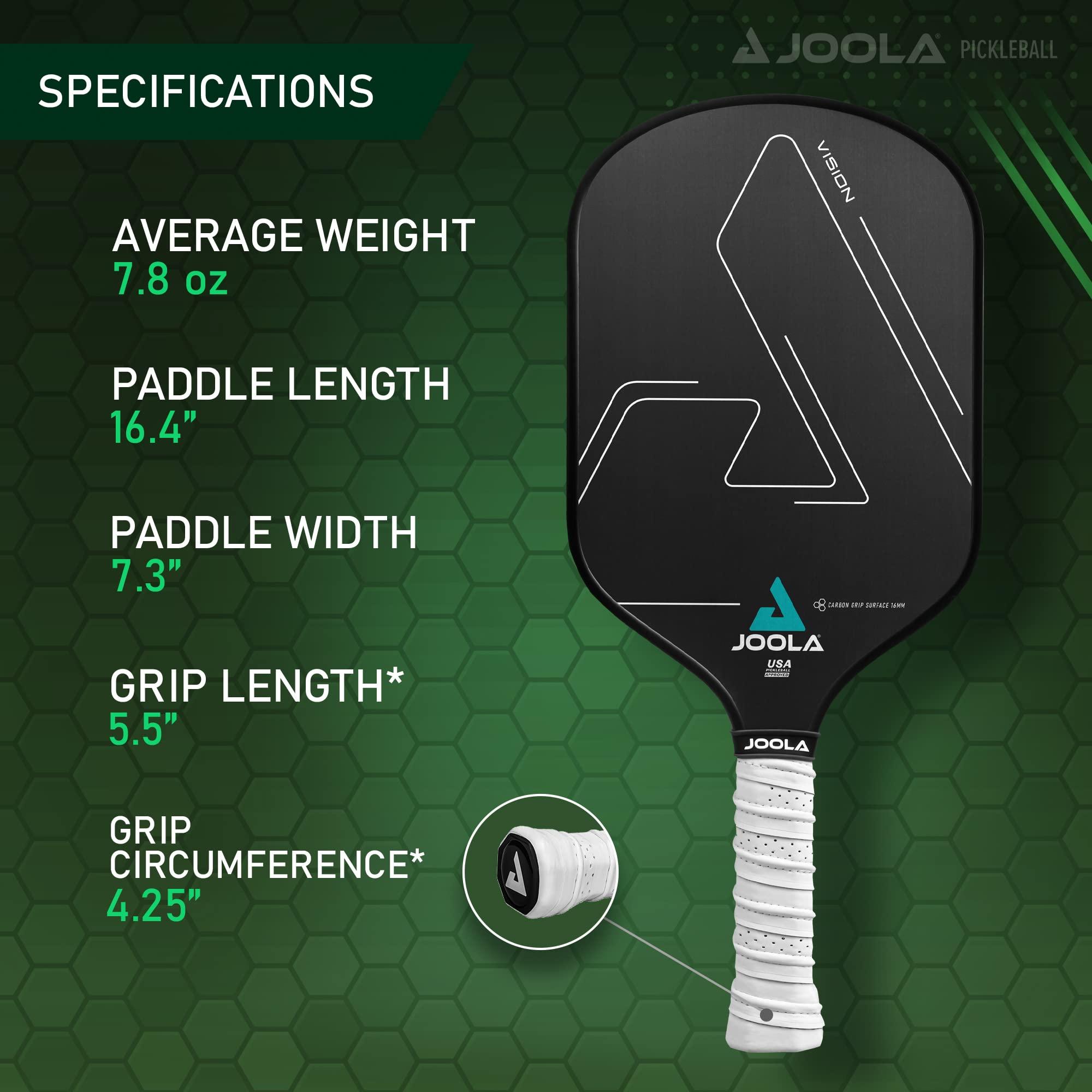 JOOLA JOOLA Vision Pickleball Paddle with Textured Carbon Grip Surface Technology for Maximum Spin and Control with Added Power - Polypropylene Honeycomb Core Pickleball Racket 16mm