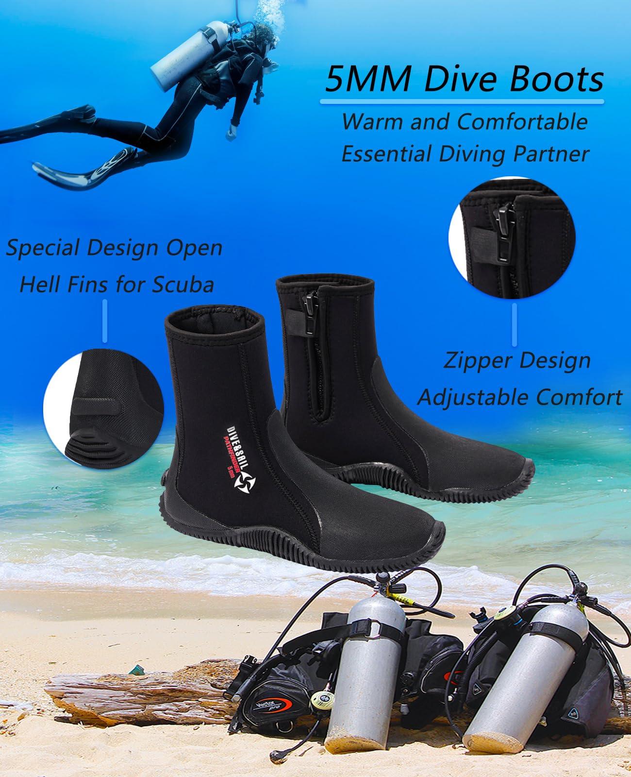 Skyone Skyone Neoprene Dive Boots Men Women, Surf Booties Scuba Diving Boots 5MM, Wetsuit Booties Scuba Shoes with Anti-Slip Premium Rubber Sole for Sailing Snorkeling Boating (Black, Mens 5 / Womens 6)