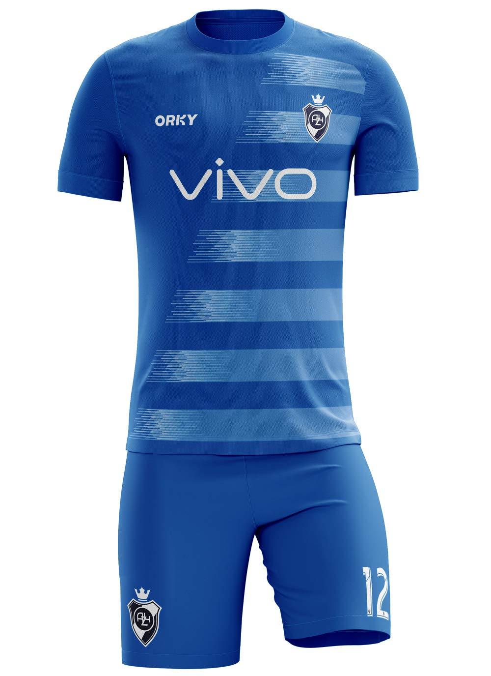 ORKY ORKY Custom Soccer Jersey with Short Men Kids Women USA Football Team Uniform, Personlize Name Number Shirt (Blue,130cm)