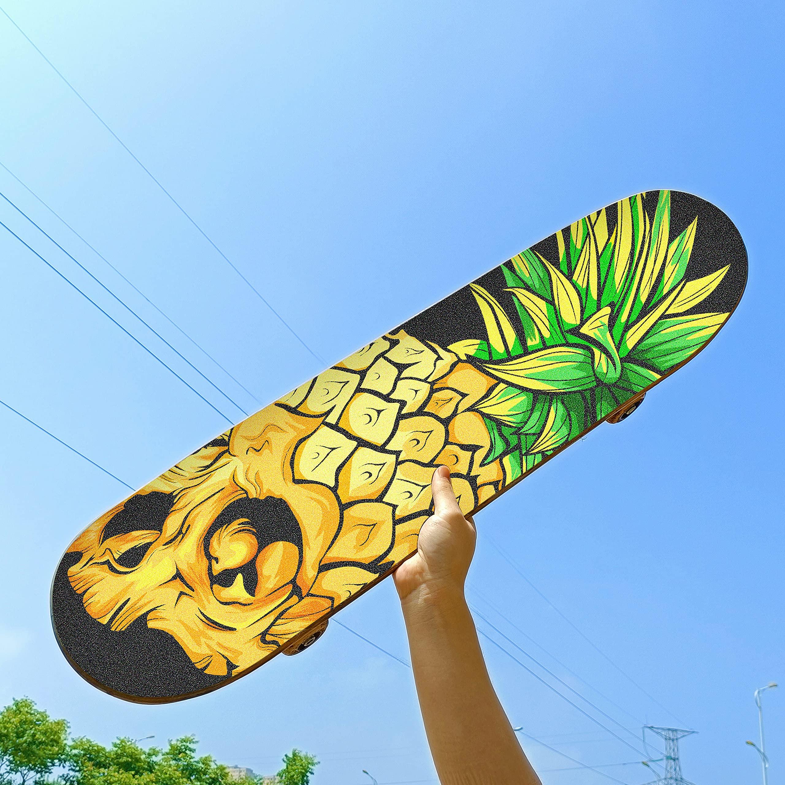 Hupery Hupery Skull Pineapple Skateboard Grip Tape Longboard Griptape Waterproof Grip Tape Sheet Sticker Deck Sandpaper Griptape 44x10 inch