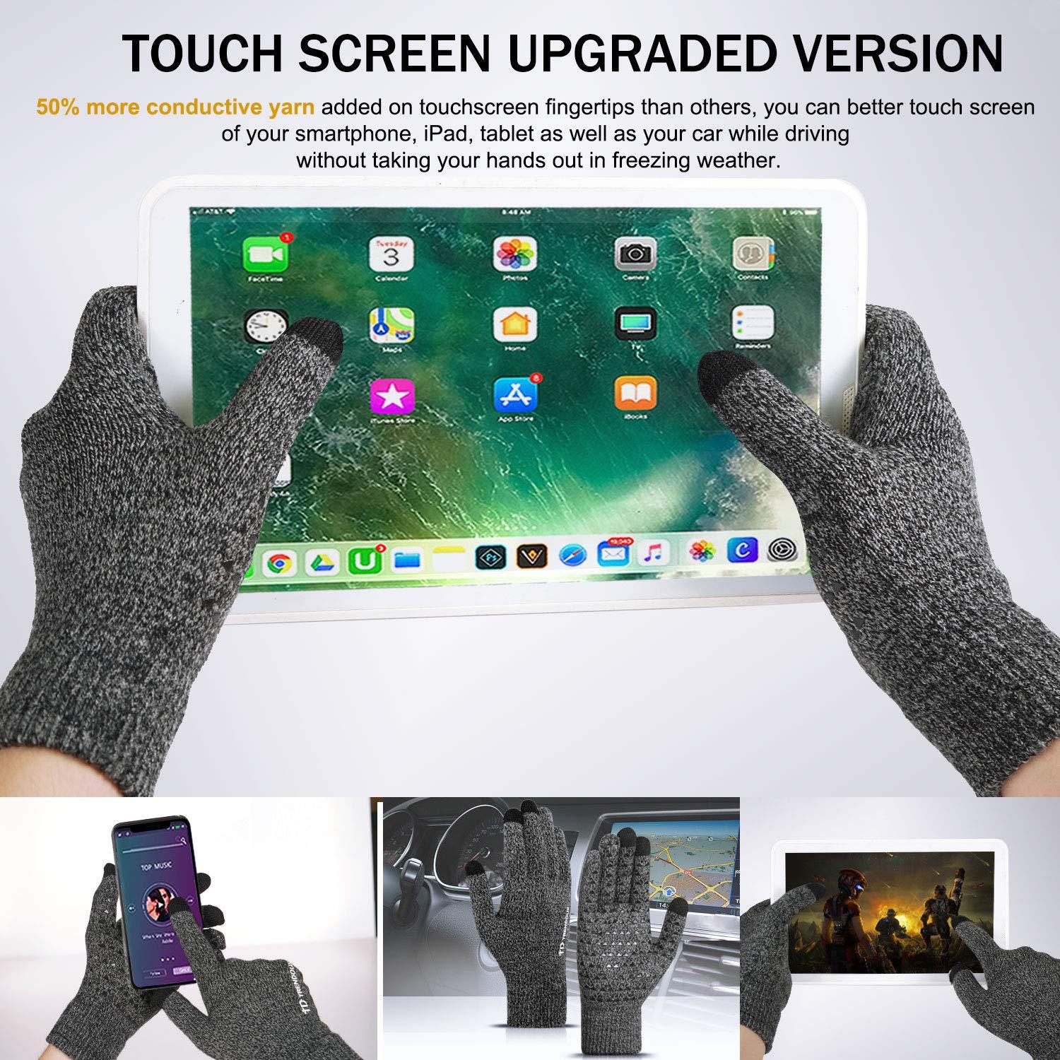 TRENDOUX TRENDOUX Winter Gloves, Touch Screen Knit Glove for Men Women - Running Driving in Cold Weather - Non-Slip Grip - Thermal Liner - Elastic Cuff - Premium Material - Outdoor Riding - Black Gray - M
