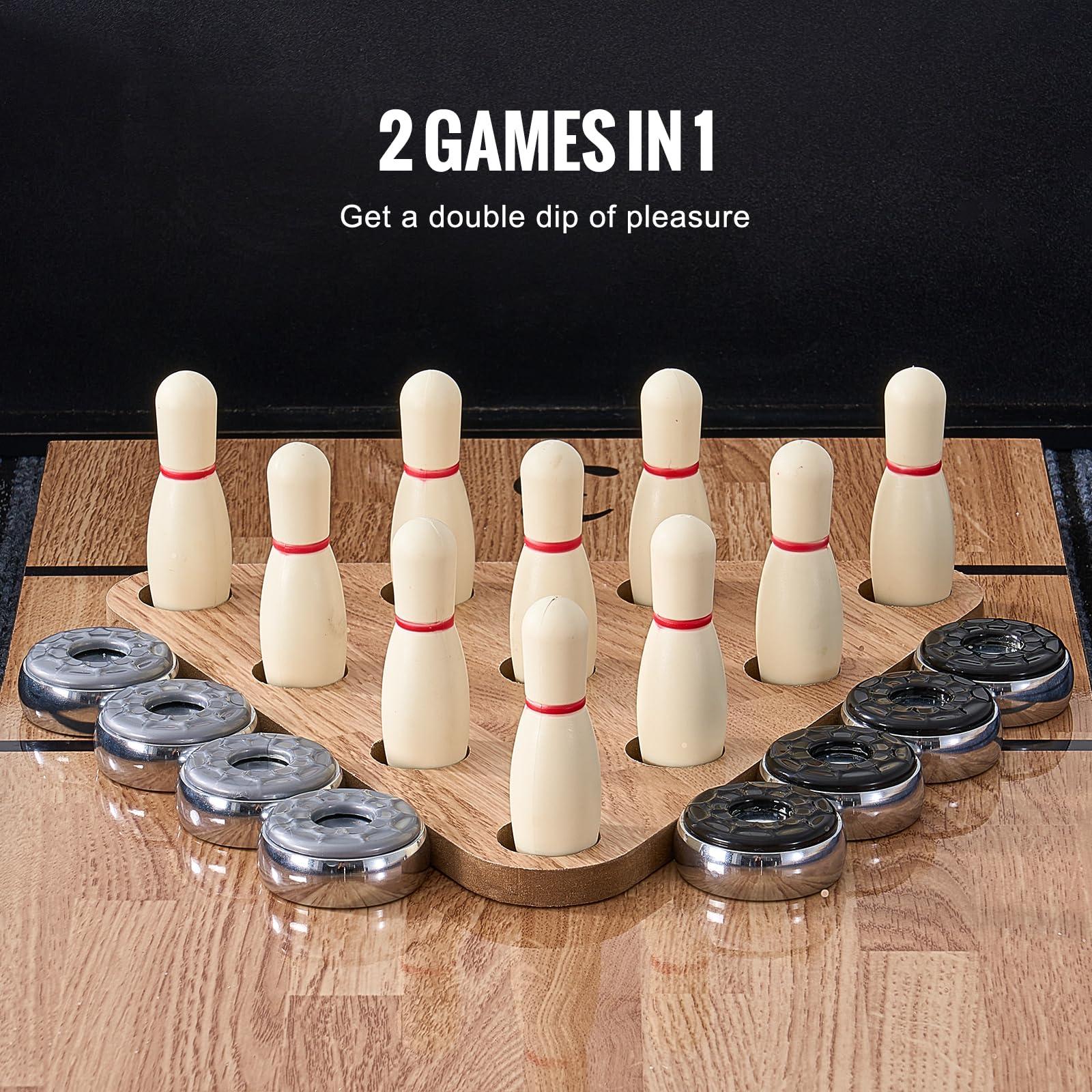 VEVOR VEVOR Shuffleboard Table, 9 ft Shuffleboard for Family Game Rooms, 2 in 1 Shuffleboard and Bowling Combo Game Set, with Scratch-Resistant Playfield, Legs, 8 Pucks, Bowling Set, Wax, and Table Brush