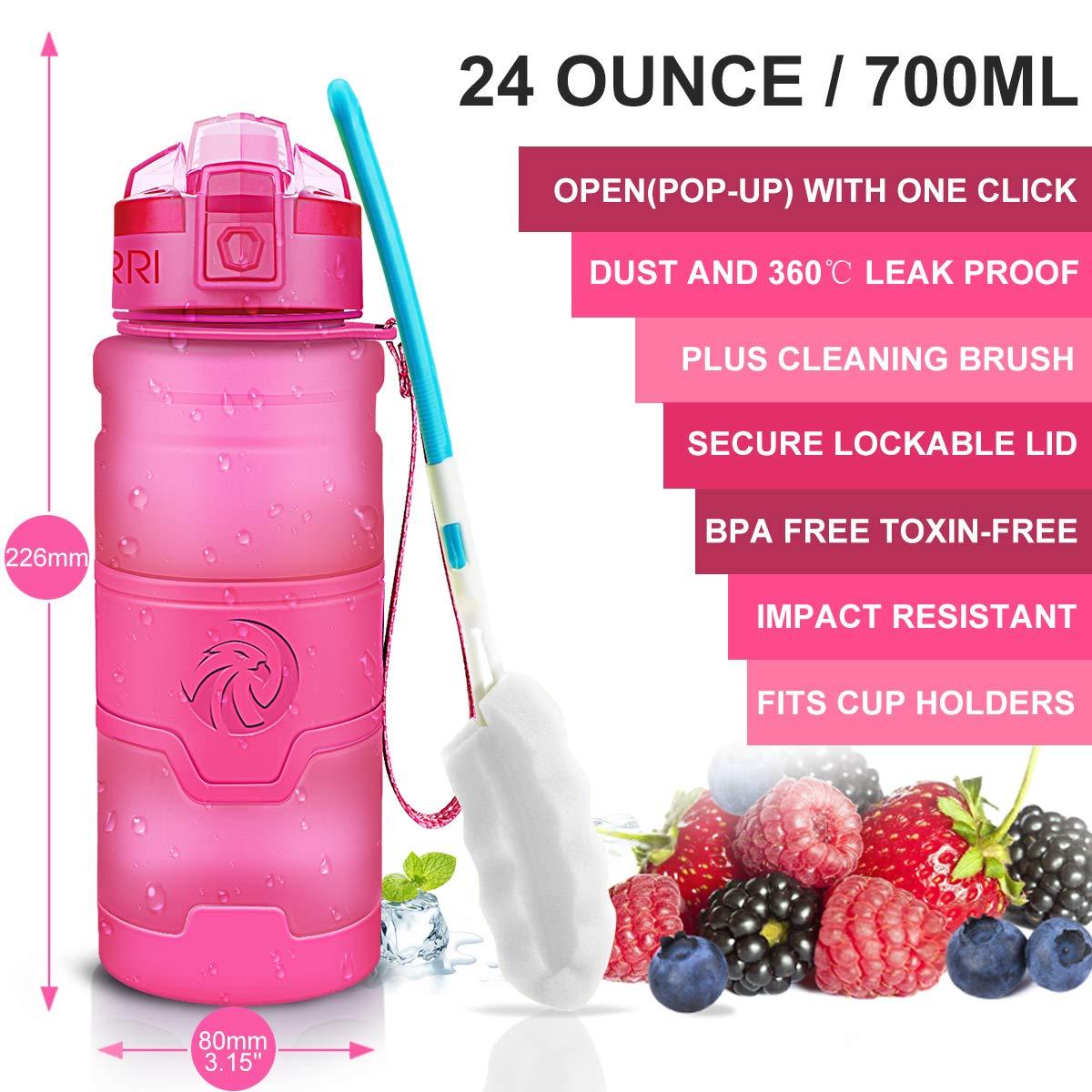 ZORRI ZORRI Sport Water Bottle Kids, 700ml/24oz - Bpa Free Eco-Friendly Tritan Plastic, Reusable Drinks Water Bottles Filter, Leak Proof Flip Top, Open 1-Click Gym, Yoga, Running