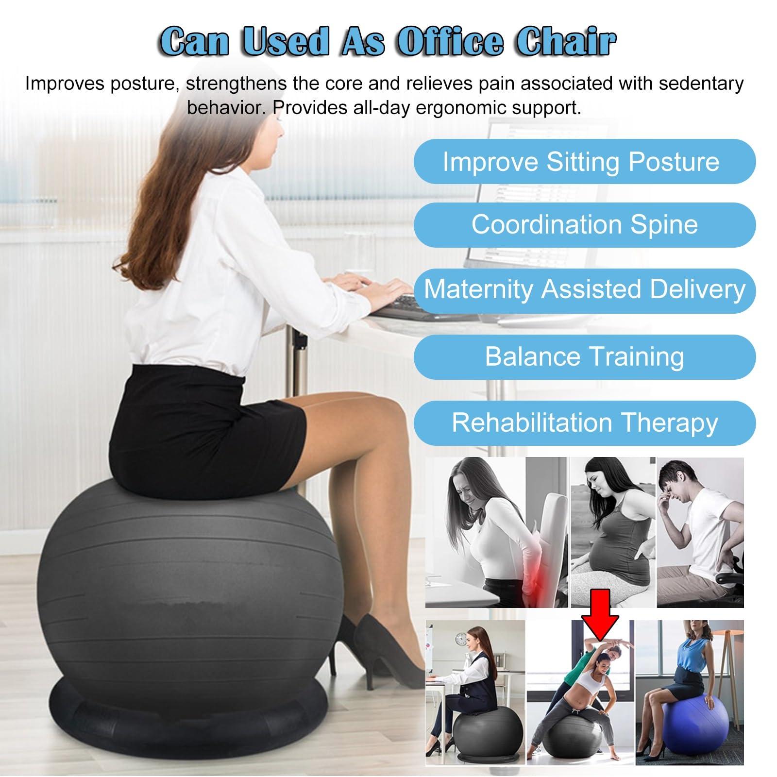 RENLXFI RENLXFI Large Yoga Ball Chair for Sitting at Desk, Lightweight Birthing Ball/Stability Ball/Balance Ball Seat Office Chair, Self-Standing Ergonomic Exercise Ball Chairs(Diameter 75cm(29 4/8 inch))