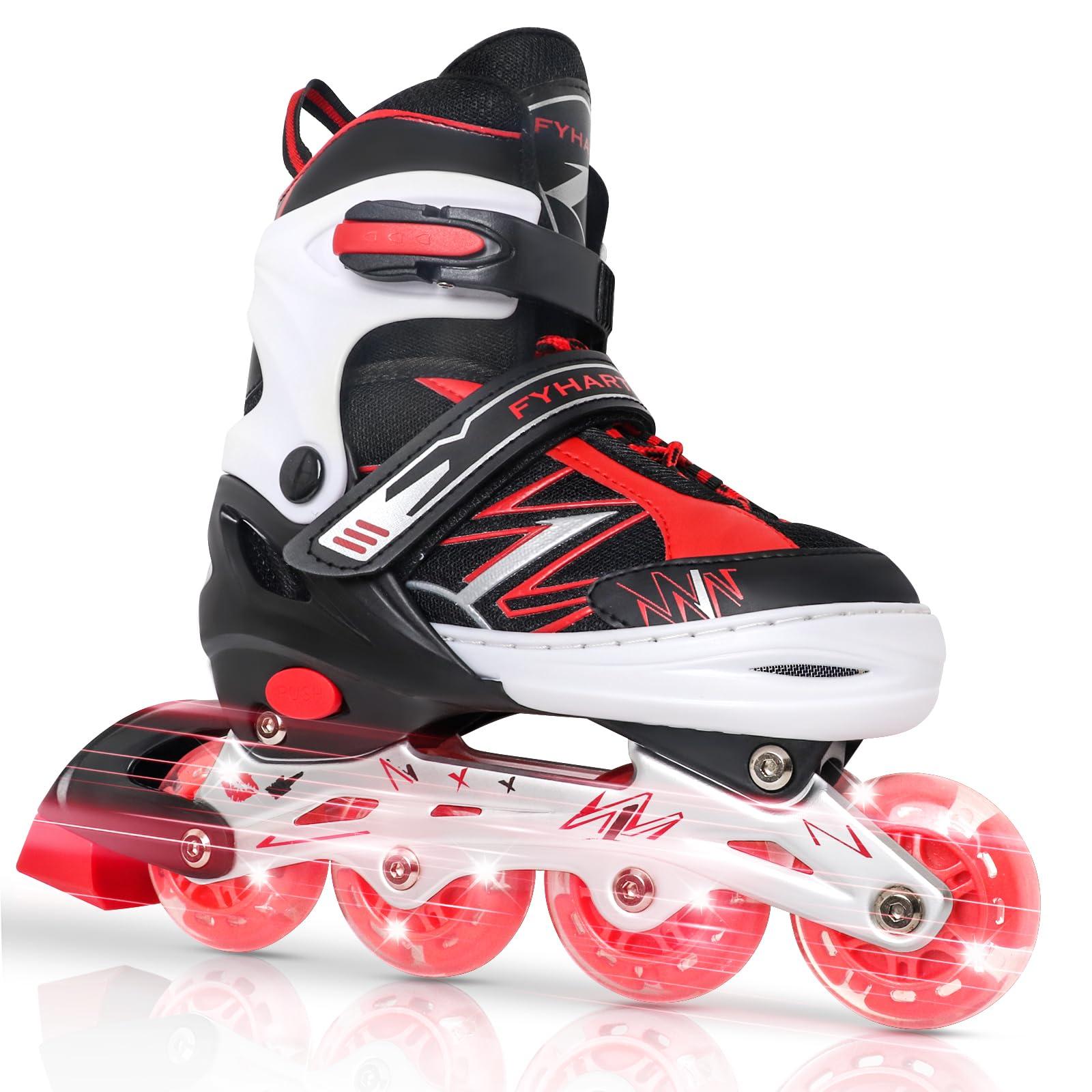 LEJIJIT LEJIJIT Adjustable Kids Inline Skates for Girls Boys Children Beginners, Black & Red Inline Skates with Light Up Wheels for Kids and Youth for Indoor Outdoor Sports (Medium)