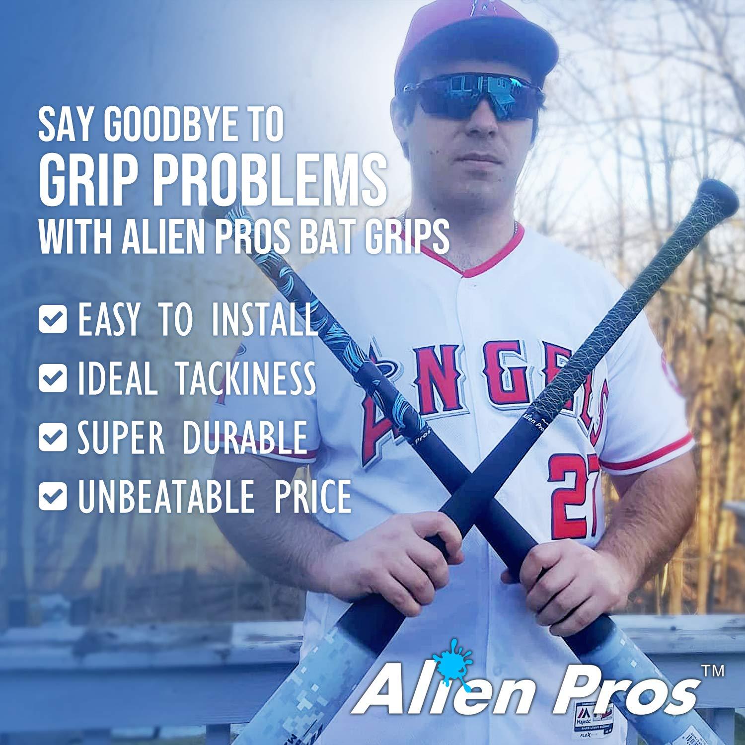 ALIEN PROS ALIEN PROS Bat Grip Tape for Baseball 0.5 MM (2 Pack, Dragon) Precut and Pro Quality Bat Tape Wrap Your Bat for an Epic Home Run - Replacement for Old Baseball bat Grip