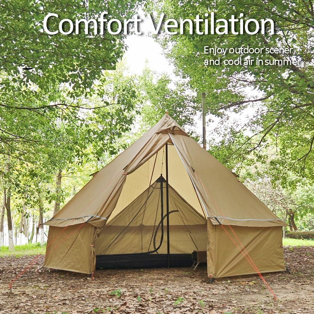 SECTORWING SECTORWING Backpacking Hot Tent with Stove Jack, Lightweight 4 Season Yurt Without Floor, 210T Waterproof House for 1-3 Person Hiking, Camping, Outdoor Hunting, Weight 6.6lb(Brown 3.2m)