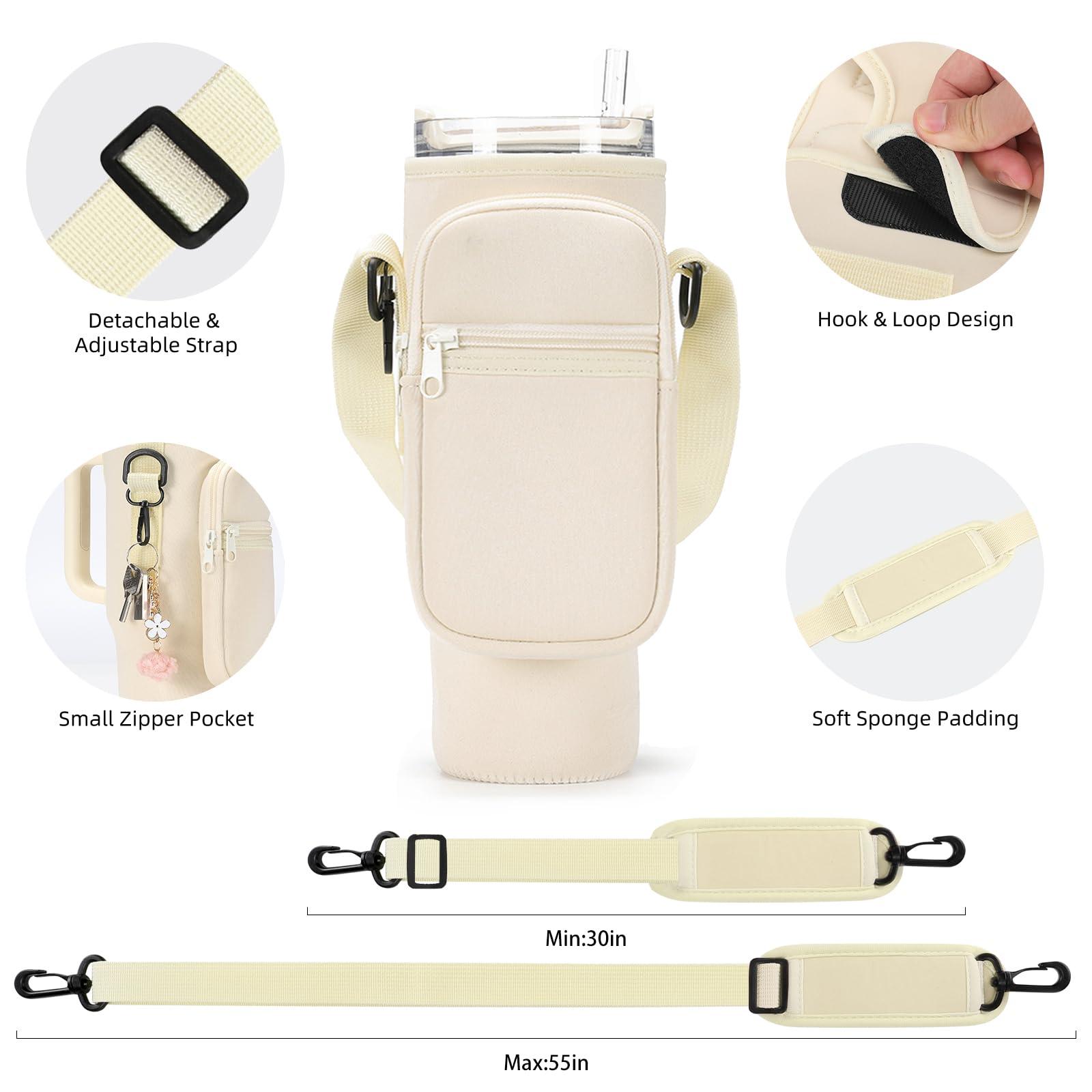 GOEWY GOEWY Water Bottle Carrier Bag for Stanley 40 oz Tumbler with Phone Pocket Neoprene Water Bottle Holder with Shoulder & Handheld Strap Stanley Cup Accessories