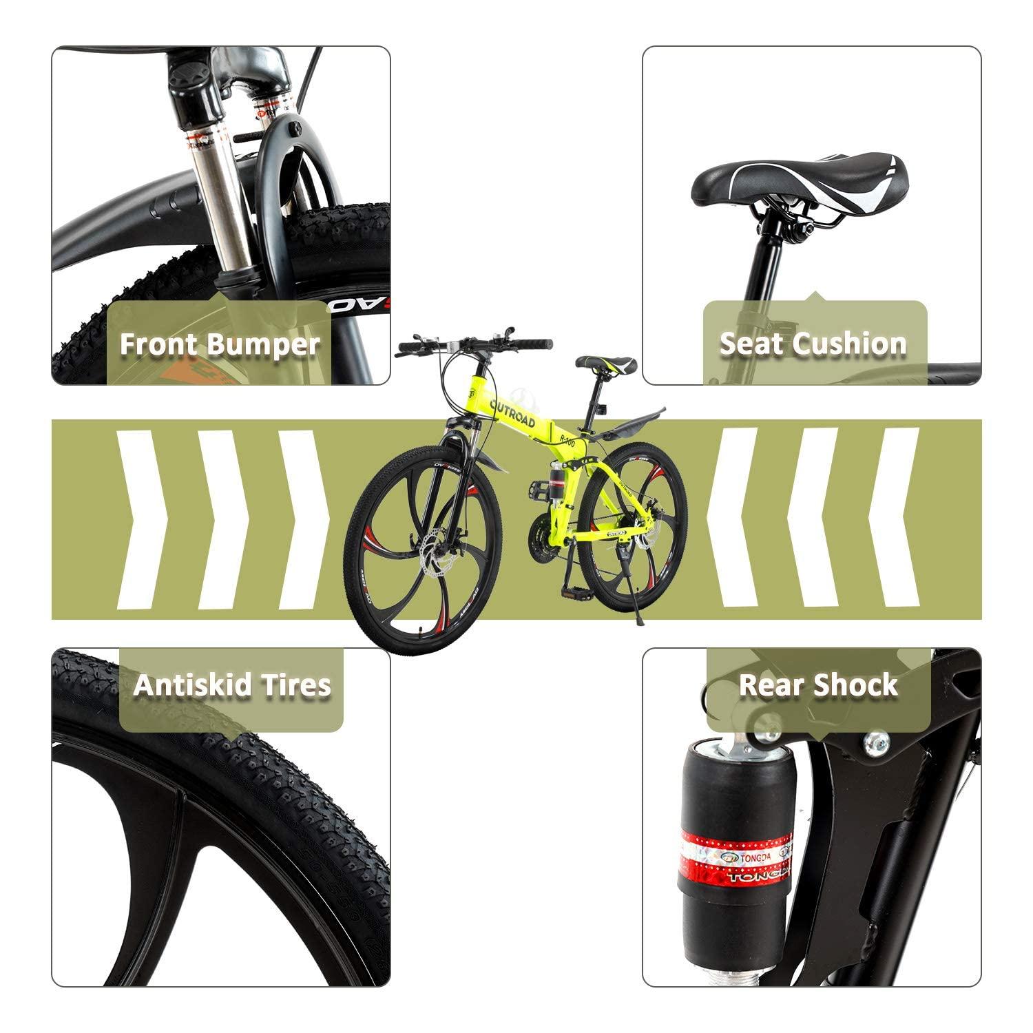 Omelaza Omelaza 26 ich Folding Mountain Bike, 21 Speed Mountain Bike for Adults, Foldable Bicycle with Dual-disc Brake System, Front Suspension Folding Bicycle for Men and Women Green
