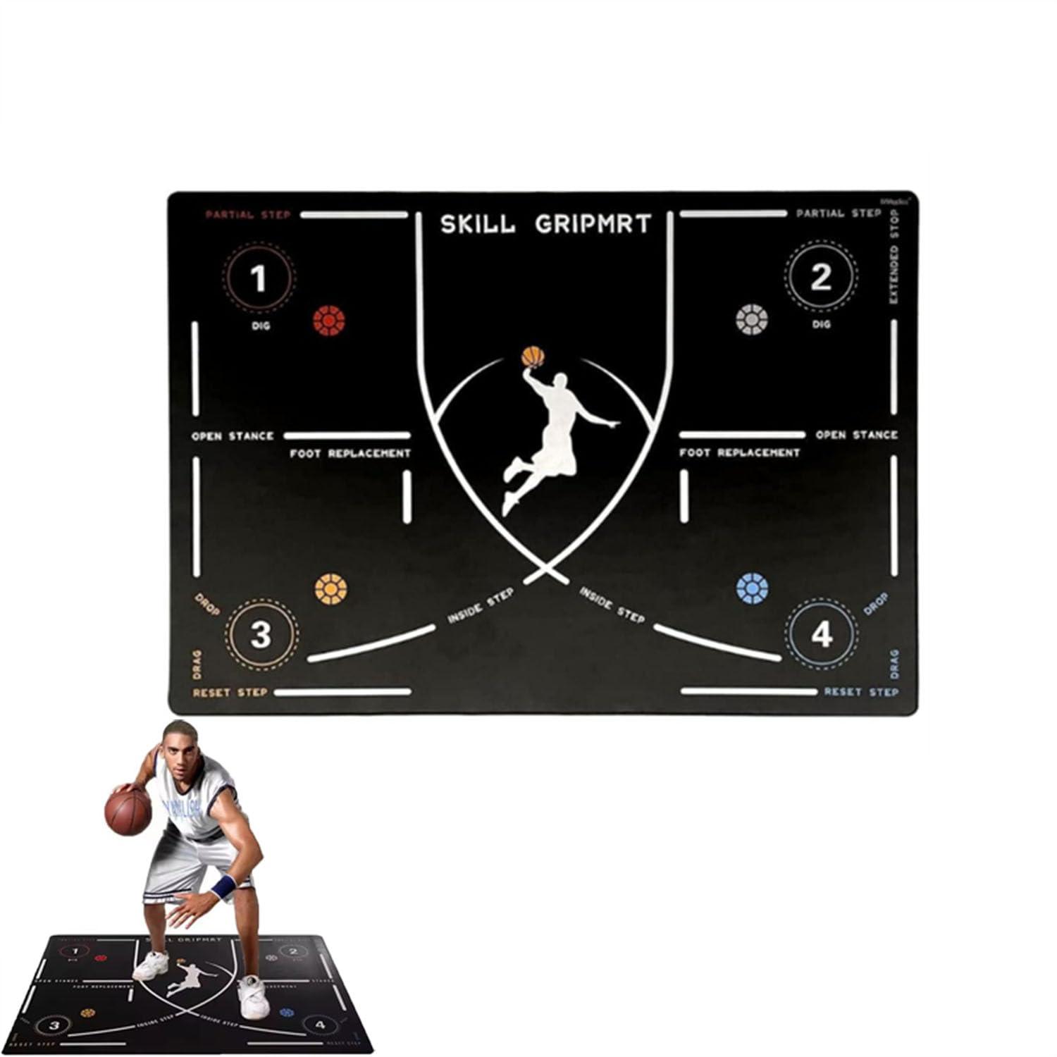 PUSHIZHIGUANG Basketball Footstep Training Mat, Portable Basketball Training Mat, Non Slip Rubber Training System Blanke, Training Pace Ball Control for Home Kids (Black A, 35 * 47.2in)