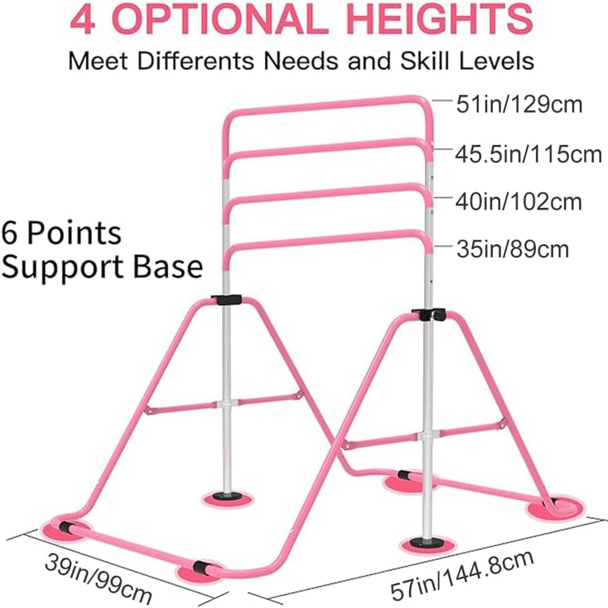 EVERYMILE EVERYMILE Gymnastics Bars for Home, Adjustable Height Folding Horizontal Bars, Junior Training Kip Bar Expandable Gym Equipment, Monkey Bar with Gymnastics Rings for Kids Gifts