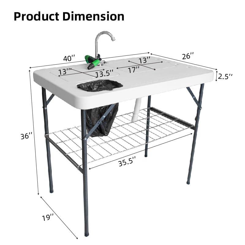 THUNDERBAY THUNDERBAY Portable Folding Fish Game Cleaning Camp Table Heavy Duty 40''Fillet Table with Double Sink and Faucet