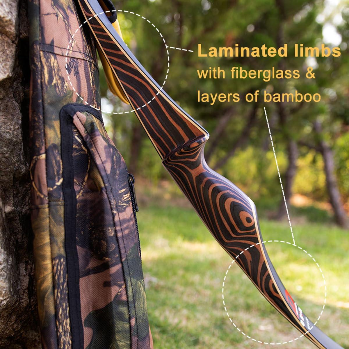 Deerseeker Outdoor Deerseeker Archery 54\" Traditional Bow Hunting Longbow with Bamboo Core Limbs Handmade Recurve Bow RH/LH for Targeting Practice Shooting Youth & Adults Bow Set (50lb, Left Hand)
