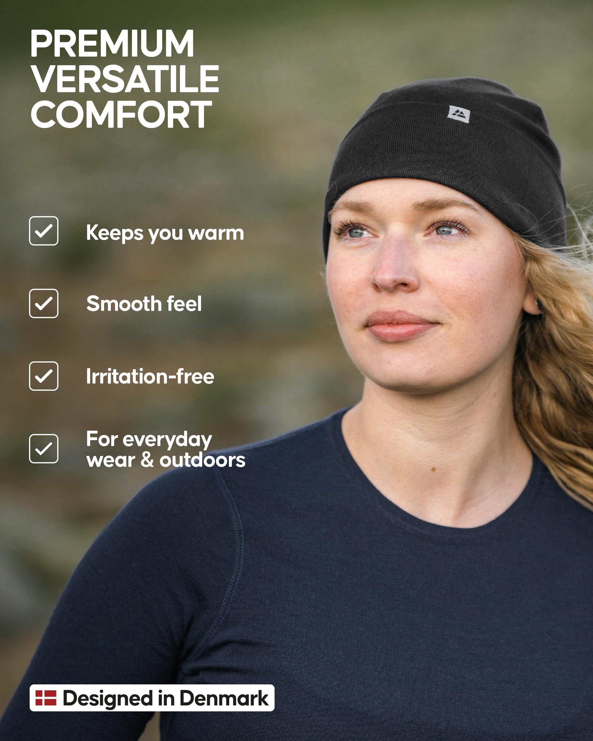DANISH ENDURANCE DANISH ENDURANCE Lightweight Merino Wool Beanie for Men & Women, Thermal Hat, Black, One Size