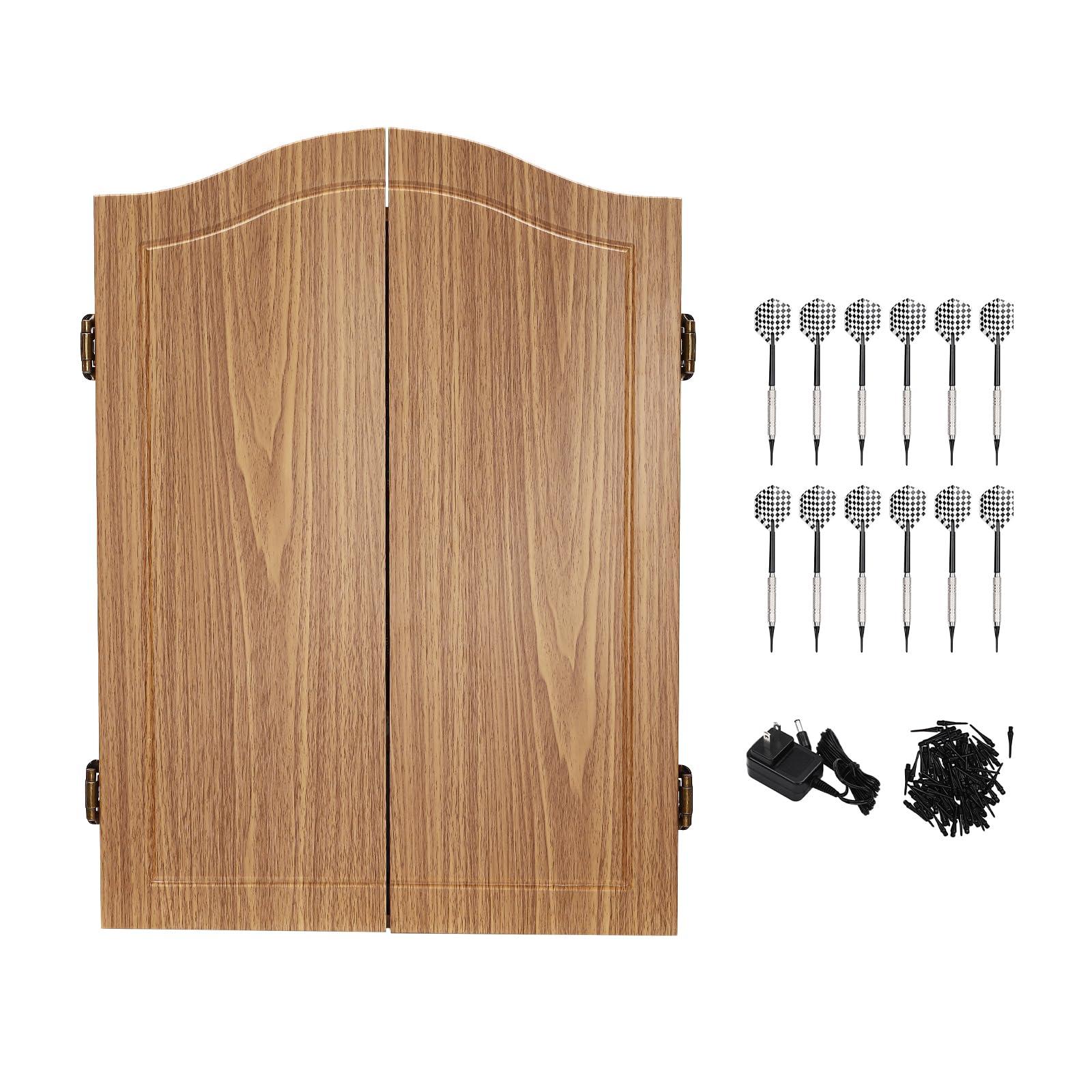 BILPIKOGoo Electronic Dartboard Cabinet Combo Pro Size Large Auto-Scoring Cricket Display Extended Dart Catch Area 16 Player Multiplayer, Dartboard Cabinet with Soft Tip Darts and Power Adapter