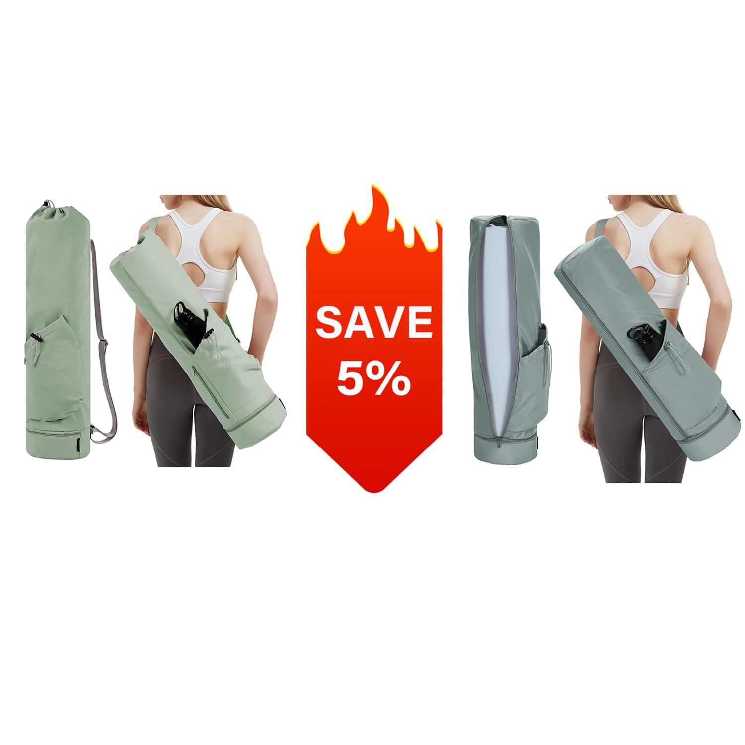 sportsnew sportsnew Yoga Mat Bag Drawstring Pocket-Full Zip Cargo Yoga Mat Carrier Bag with Water Bottle Pocket and Bottom Wet Pocket Exercise Yoga Mat Carrier Multi-Functional Storage Bag, Army Green & Grey