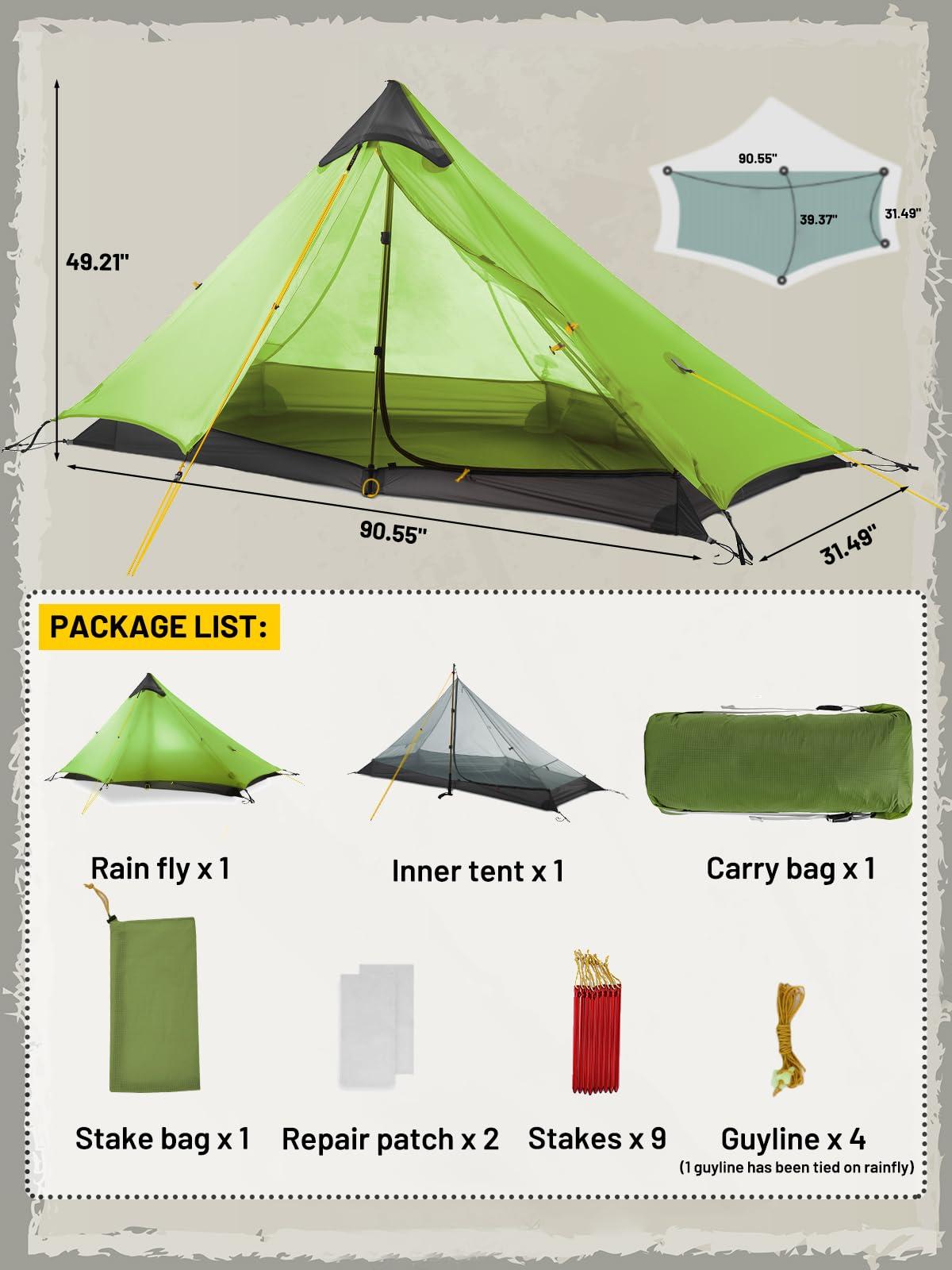 MIER LANSHAN Ultralight Tent 3-Season Waterproof Backpacking Tent for 1-Person Camping, Trekking, Climbing, Hiking, 1 Person, Green