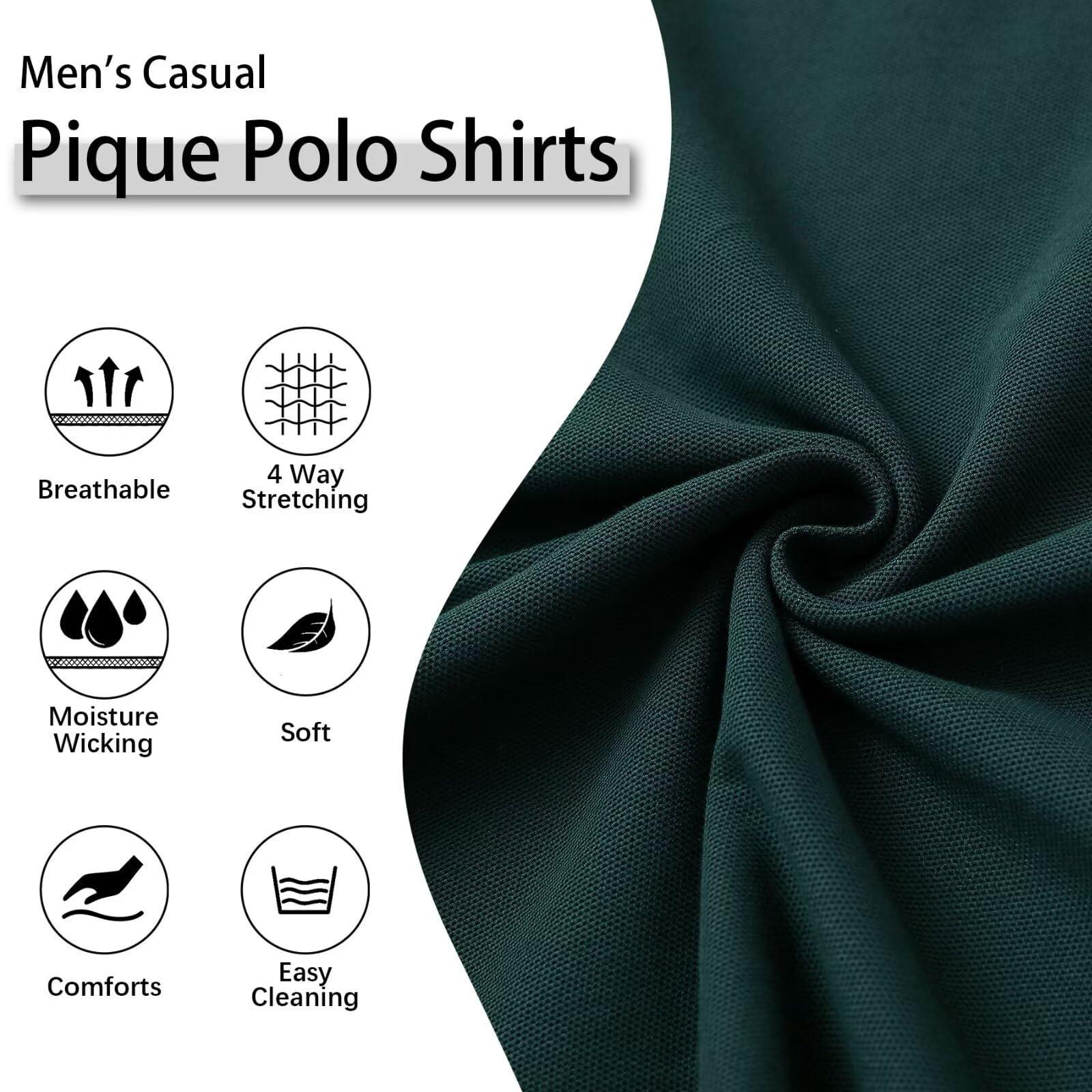 VEBOON Mens Short Sleeve Polo Shirts Summer Breathable Dry Fit Performance Moisture Wicking Collared Polo Shirts Dark Green