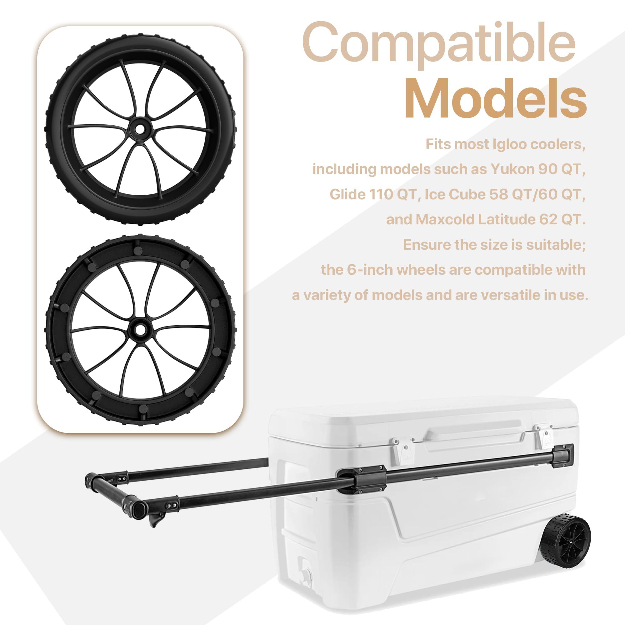 LBB-Parts LBB-Parts 6 Inch Cooler Wheel,Compatible with Most Igloo Coolers - Yukon 90 QT,Glide 110 QT,Ice Cube 58 QT/60 QT,Maxcold Latitude 62 QT etc,6'' Cooler Replacement Wheels kit(6'' Black Wheels)