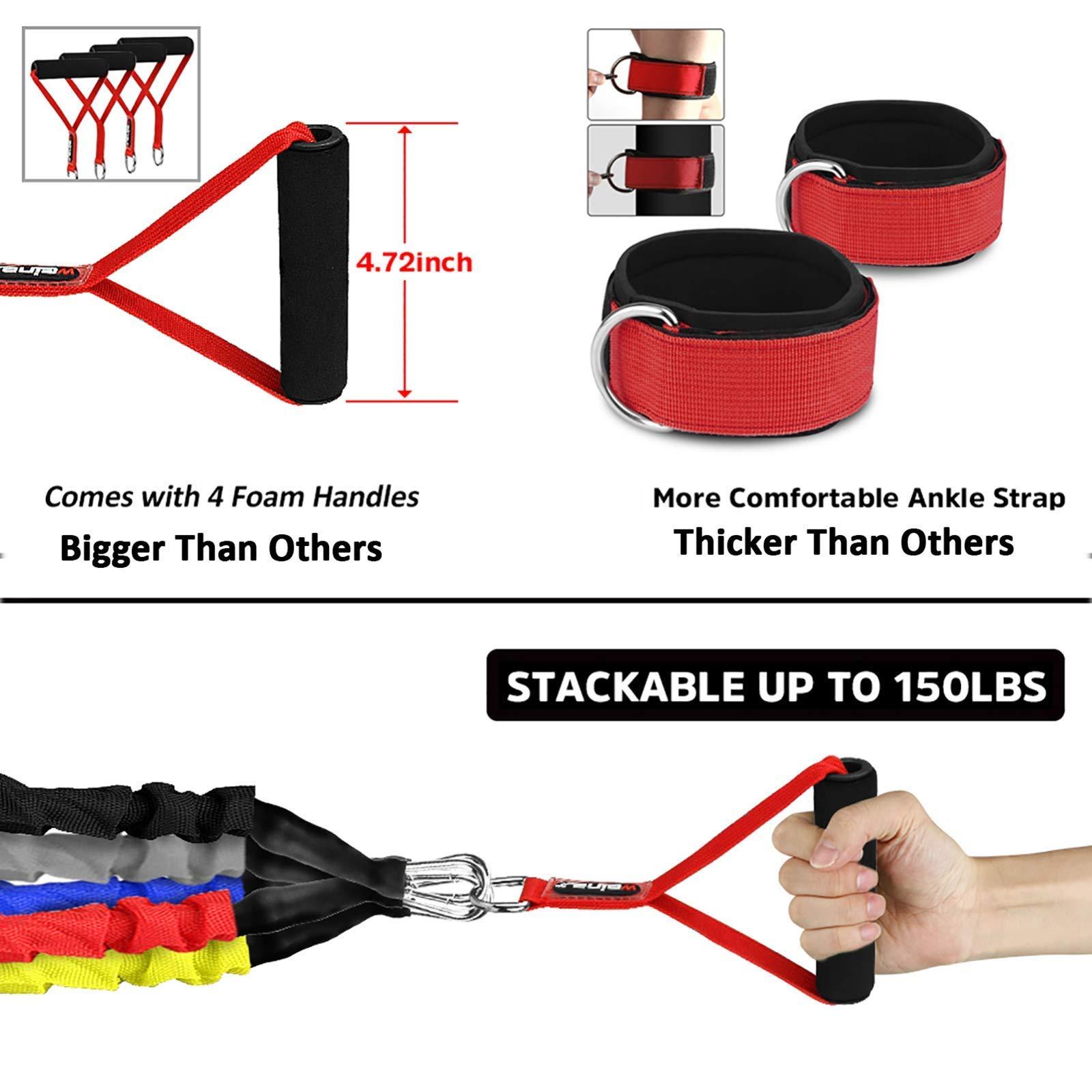 SUPALAK Resistance Bands, 15 Pieces Exercise Elastic Bands Set, 20lbs to 40lbs Resistance Tubes with Heavy Duty Protective Nylon Sleeves Anti-Snap for Fitness SUPALAK