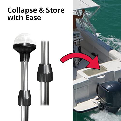 SeaSense SeaSense 26” - 48” LED Stern Light - Range of 2 Nautical Miles - Easily Adjustable, Stowable Chrome Light for Boats, Kayaks, Canoes, Pontoons & Fishing Vessels up to 39 Feet (Base Not Included)