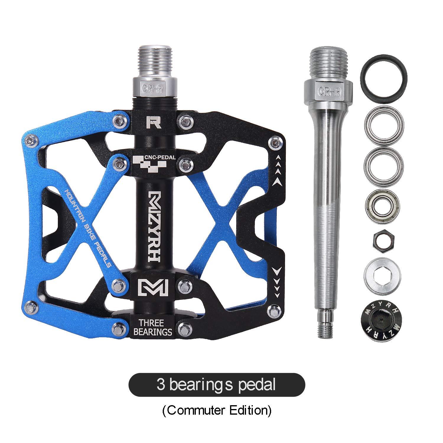 MZYRH MZYRH Mountain Bike Pedals, Ultra Strong Colorful CNC Machined 9/16" Cycling Sealed 3 Bearing Pedals (Blue Black Black)