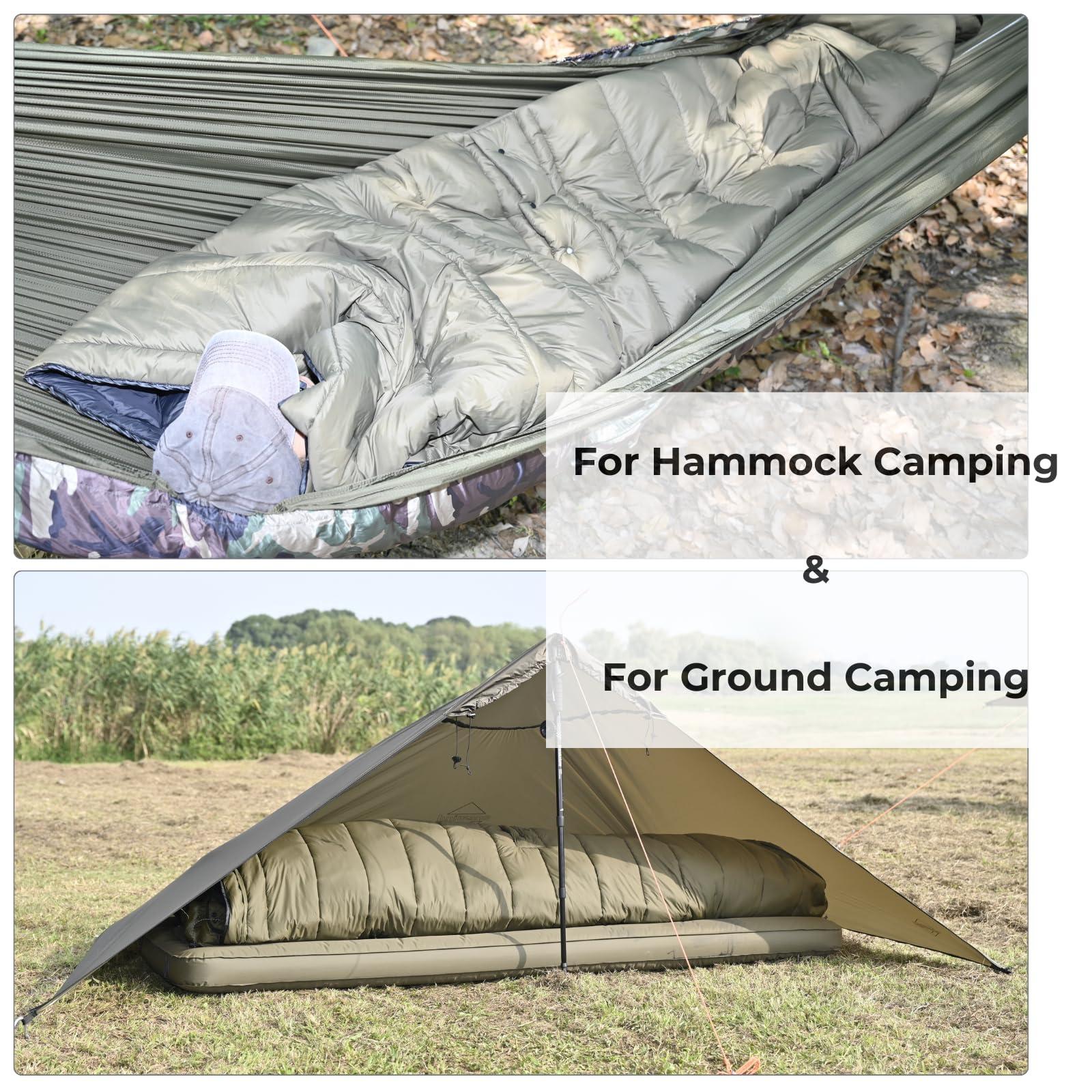 onewind onewind Camping Sleeping Bag with Footbox, Ultralight Wearable Backpacking Quilt Hammock Sleeping Bag Top Quilt for Backpacking and Hiking, 78\"*54\", OD Green