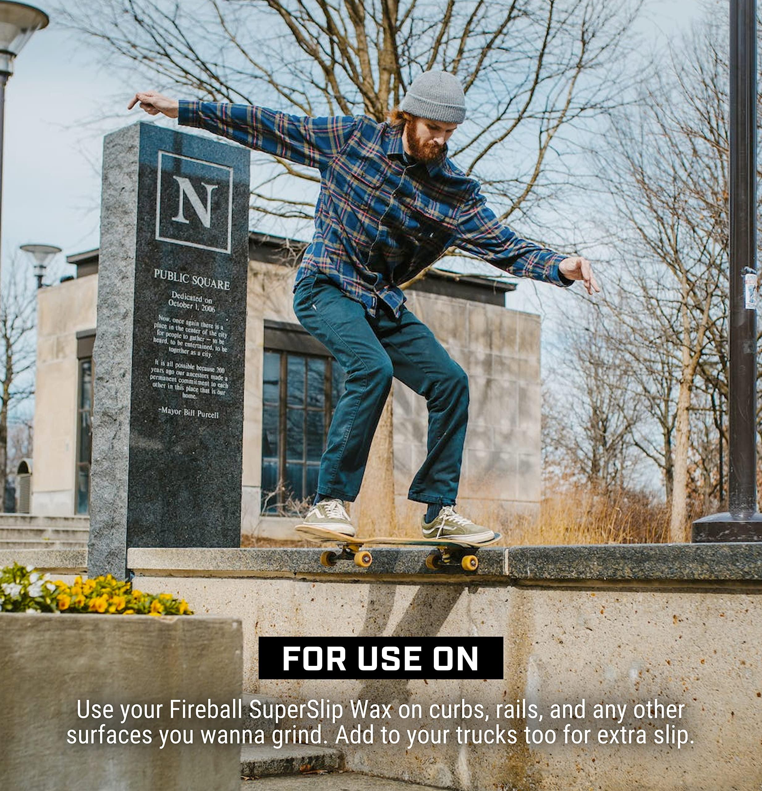 Fireball Fireball SuperSlip Pro Skateboard Wax for Rails - USA Made Skate Curb Wax for Scooters Aggressive Inline and Skateboards - Custom Formula Professional Skate Wax (Grey)