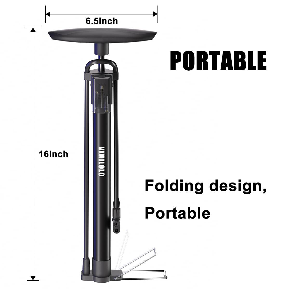 VIMILOLO VIMILOLO Bike Pump, Air Bicycle Pump Inflator for Presta and Schrader Valve Tire Ball Bike Portable Pumps 160PSI & 11BAR