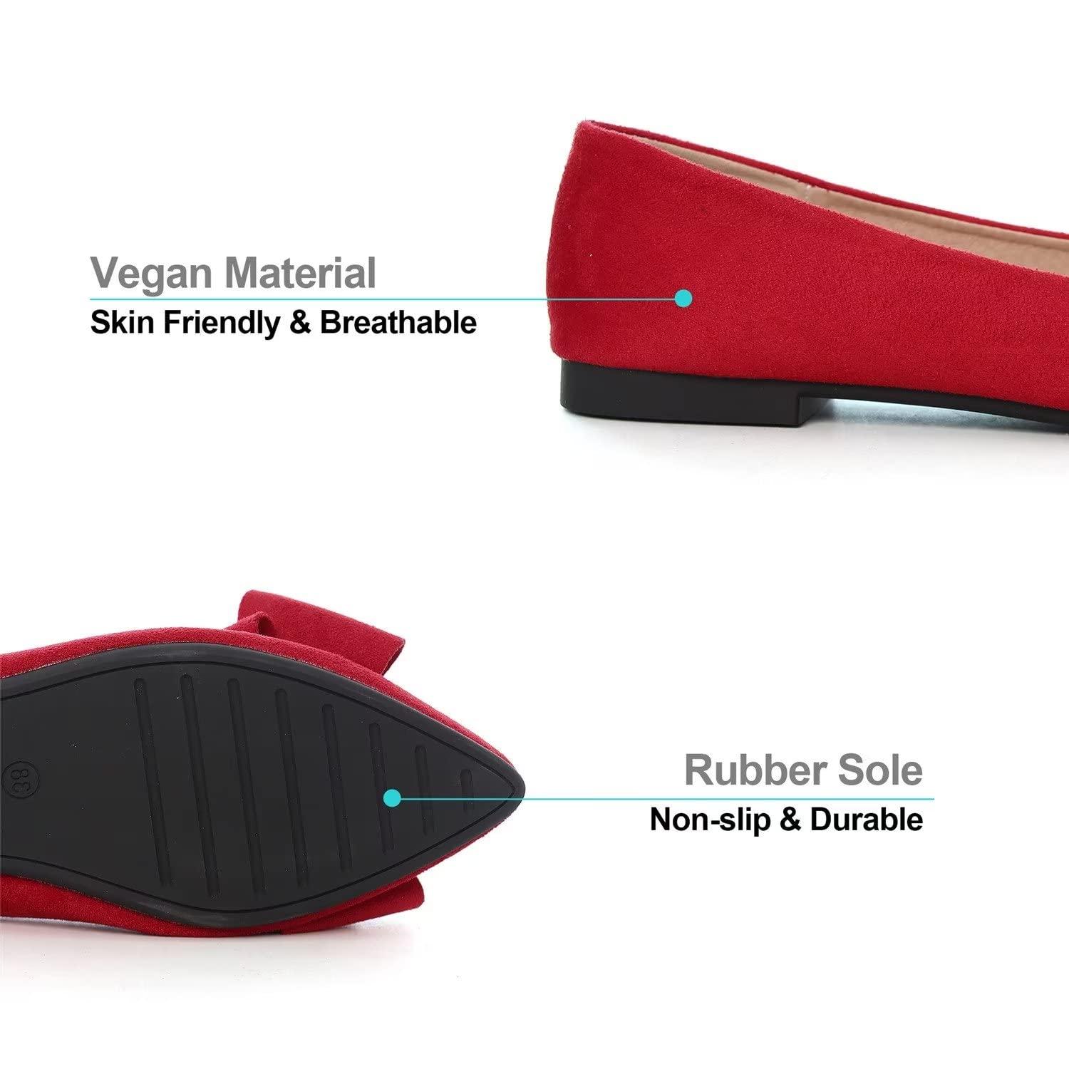 Hee grand Hee grand Cute Bow-Knot Pointed Toe Ballet Flats for Women Comfort Work Shoes Suede Dress Shoes Casual Slip on Loafers,Red 10.5