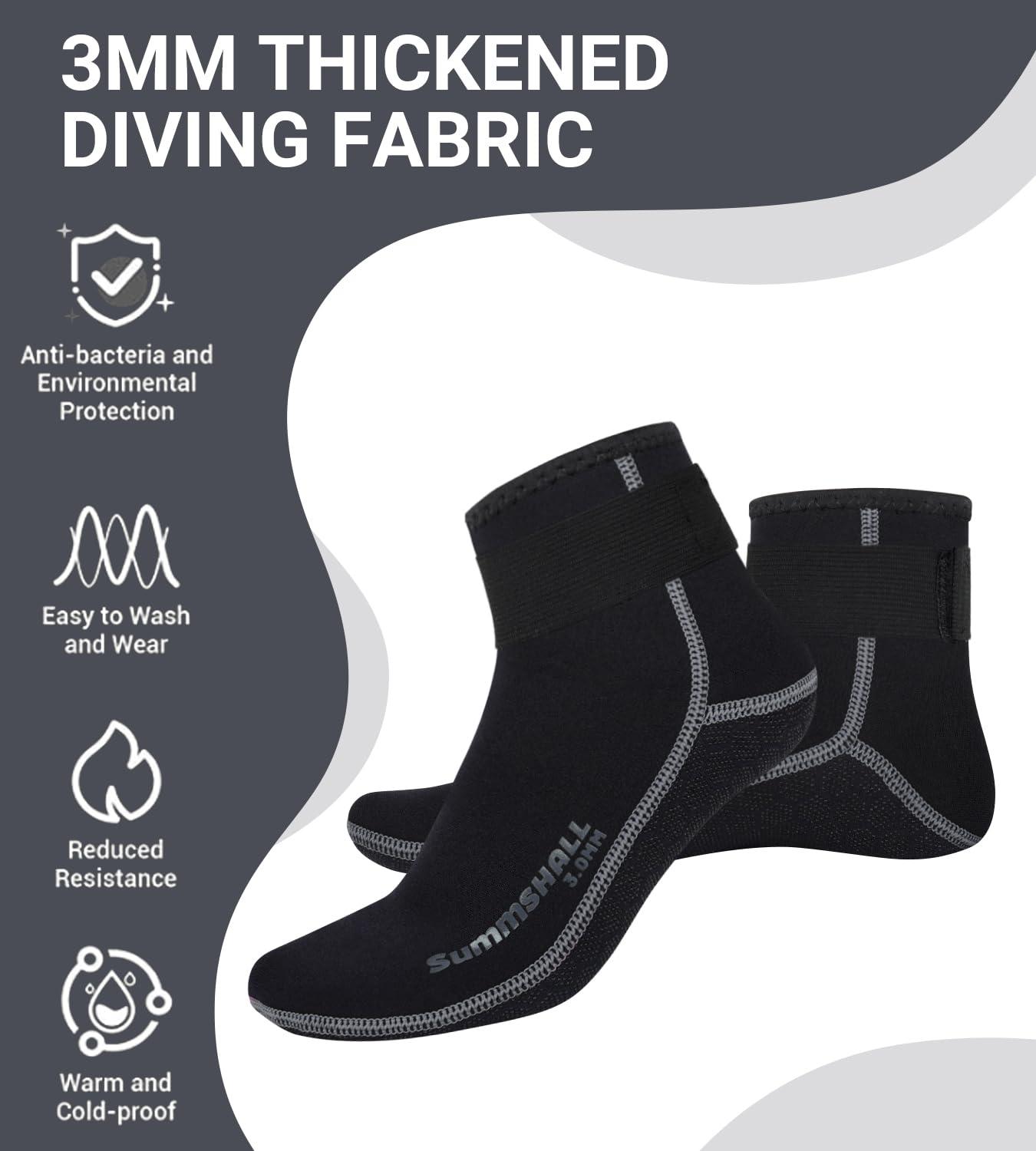 Summshall Summshall Neoprene Wetsuit Socks - 3mm Thick, Anti-Slip, Warm & Comfortable for Diving, Snorkeling, Swimming & More