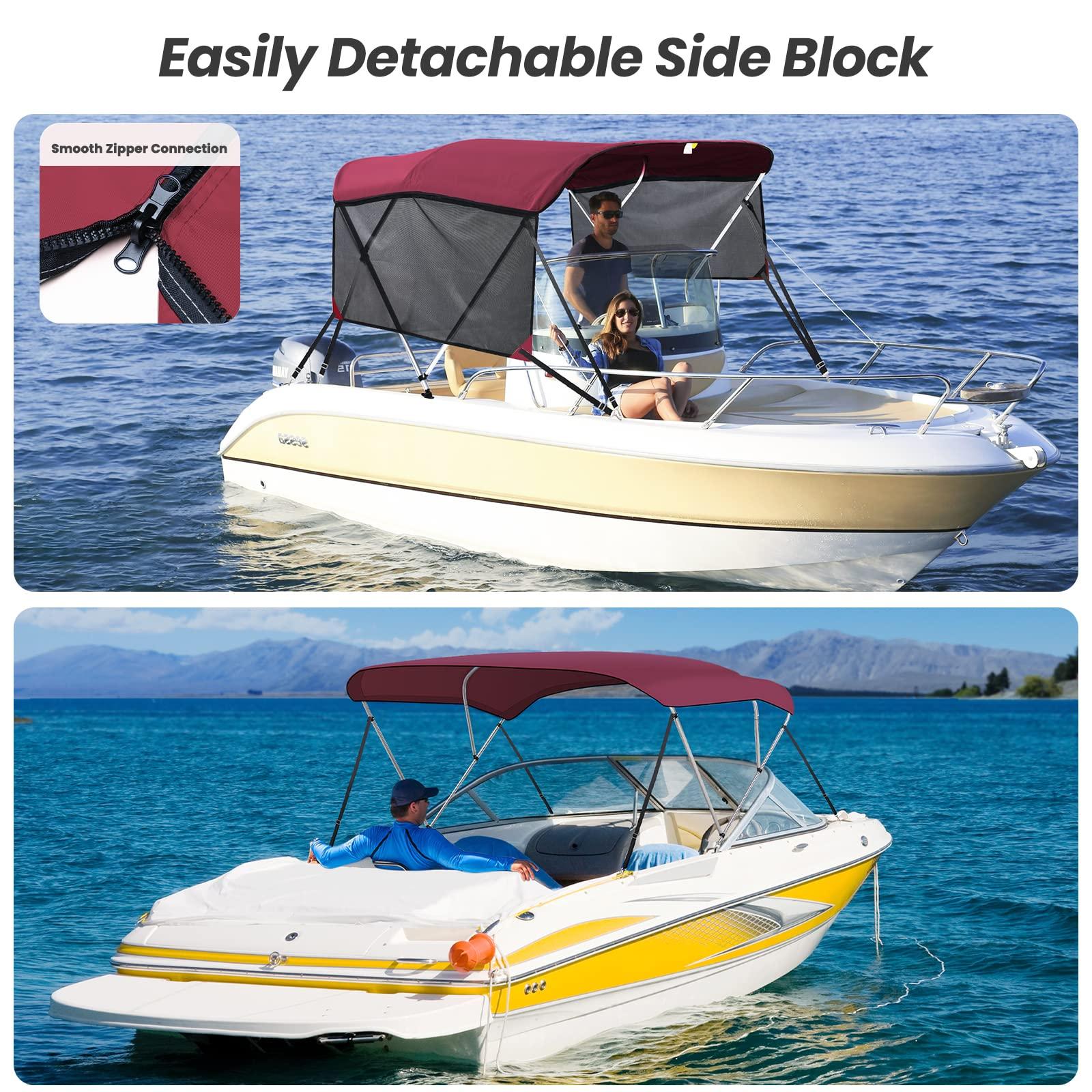 KAKIT KAKIT 3 4 Bow Bimini Tops for Boats with Mesh Sides Heavy Duty Cover Adjustable 4 Straps Zippered Storage Boot