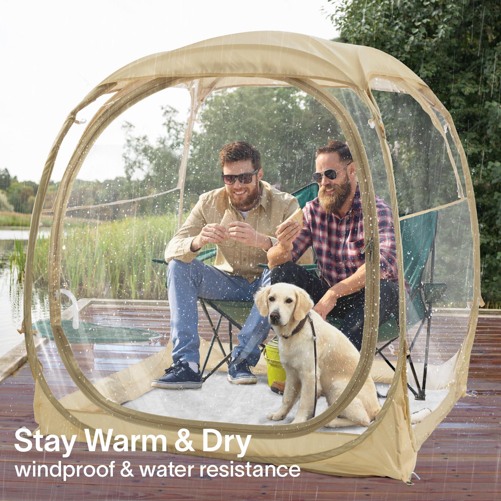 PrivatePod EighteenTek Pod All Weather Sports Tent with Sealed Floor - Instant Tent Shelter - Outdoor Bubble Tent 1-6 Person - Rain Tent Camping Sun Shelter Pop Up - Clear, Patent Pending Protected Design