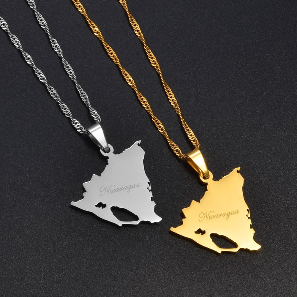 Dan CECE KELE Dan CECE KELE Map Pendant Necklace - Nicaragua Map Necklace for Unisex Jewelry, Nicaraguan Map Pendant Party Dress Accessories Ethnic Style, Charm Patriotic Symbol Necklace Gift,Gold,45Cm Chain